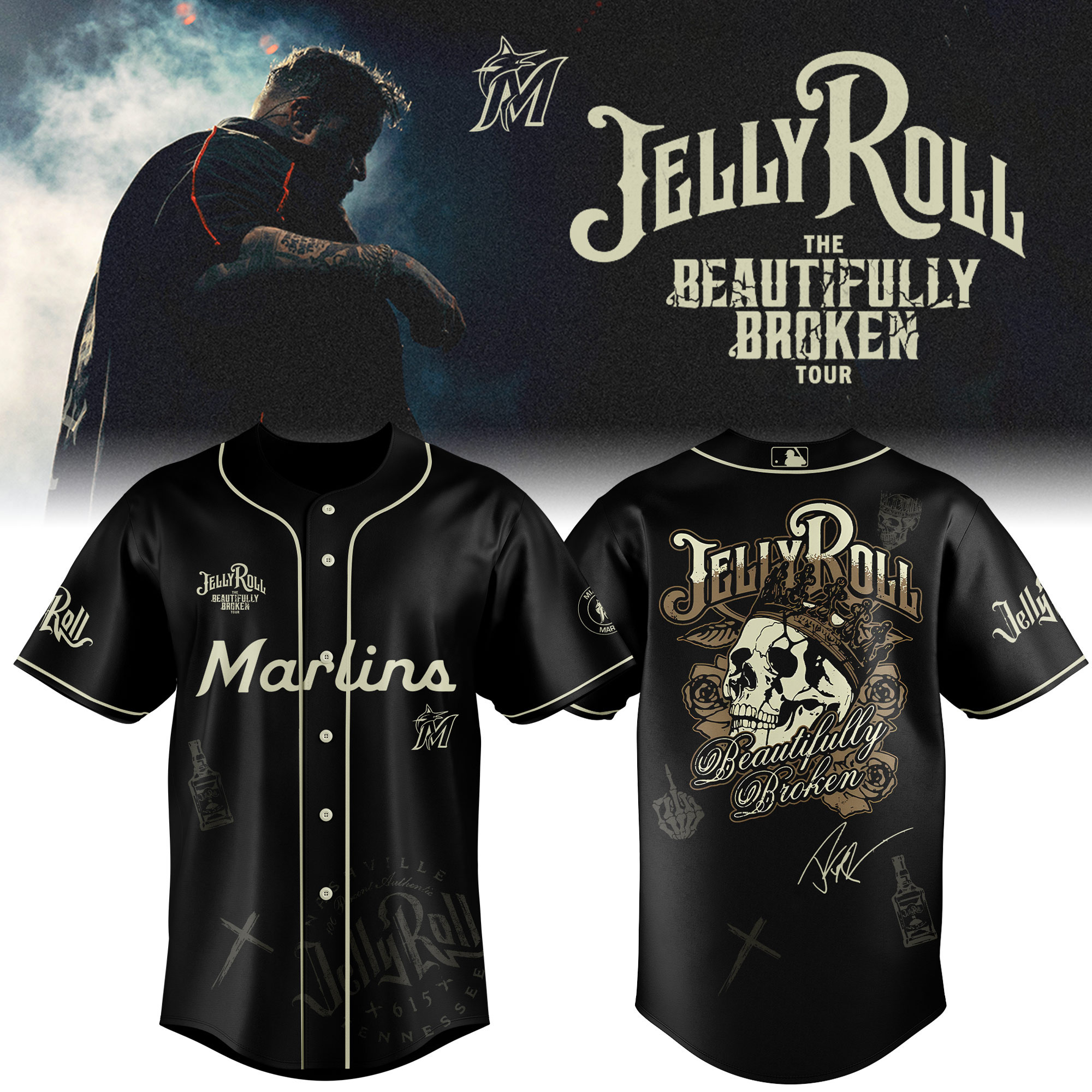 Miami Marlins X Jelly Roll Baseball Jersey 2025 Gift For Baseball Fans