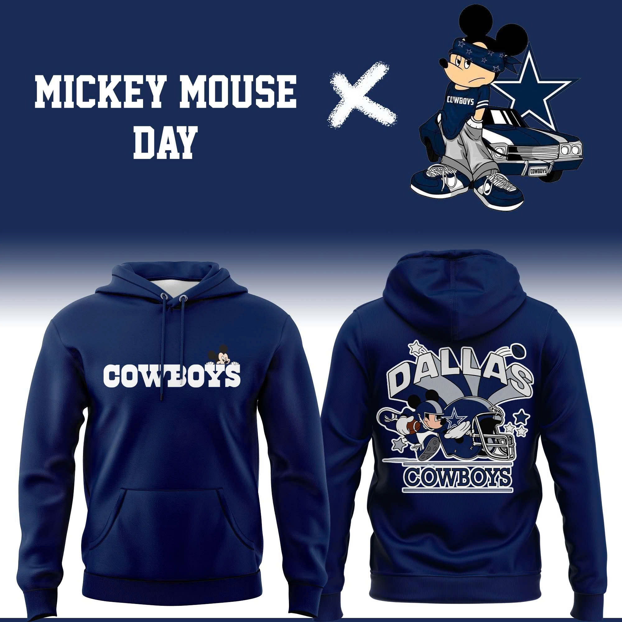 Mickey Mouse Day Cowboys Hoodie Navy Unique Gifts For Football Lovers