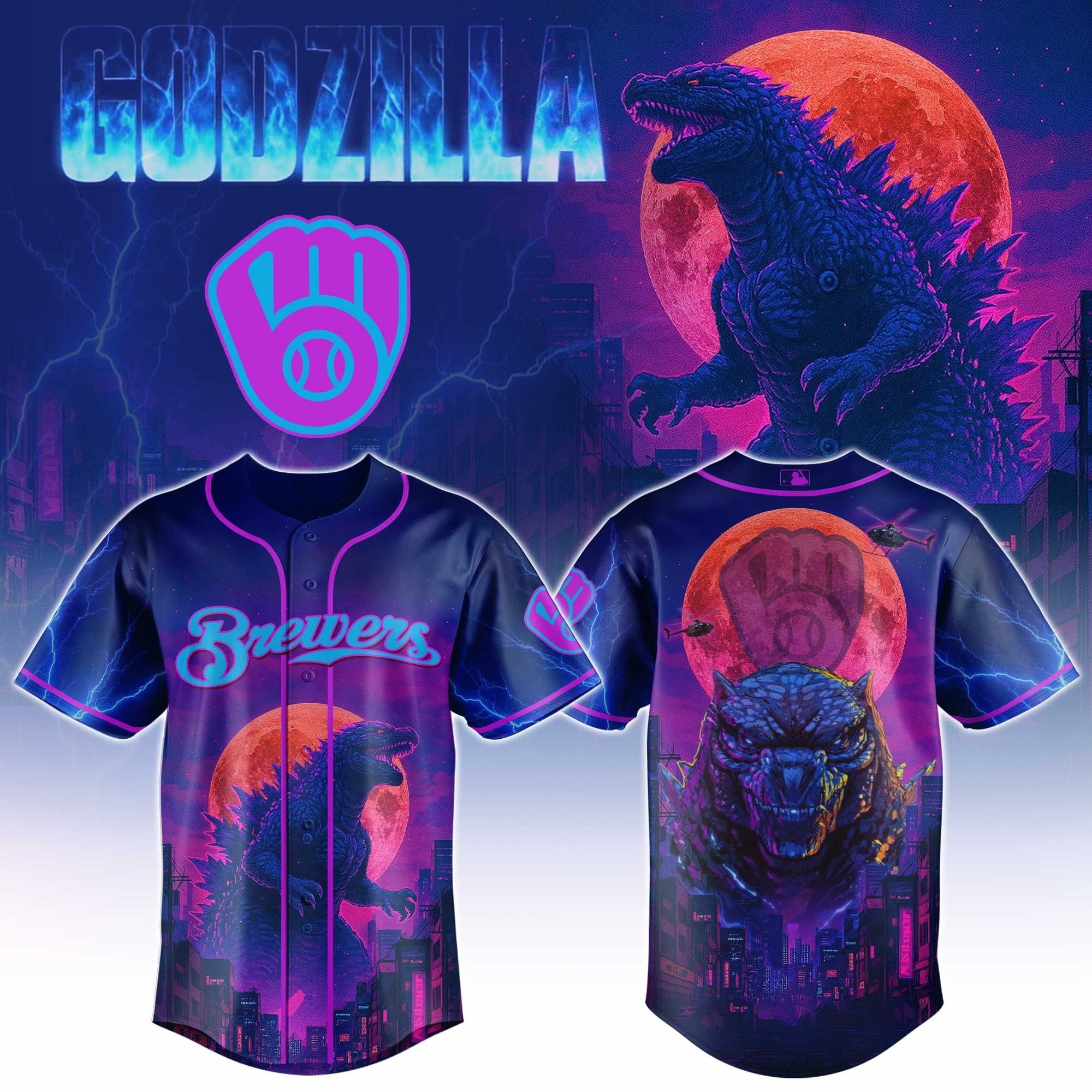 Milwaukee Brewers Mlb X Godzilla Baseball Jersey For Fans
