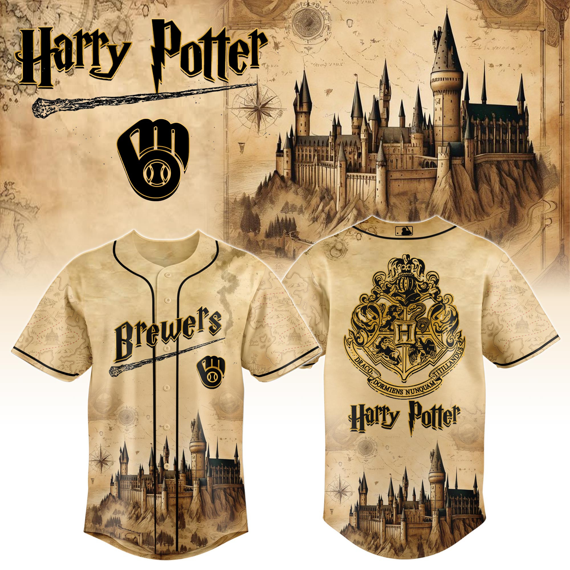Milwaukee Brewers Mlb X Harry Potter Hogwarts Baseball Jersey For Fan