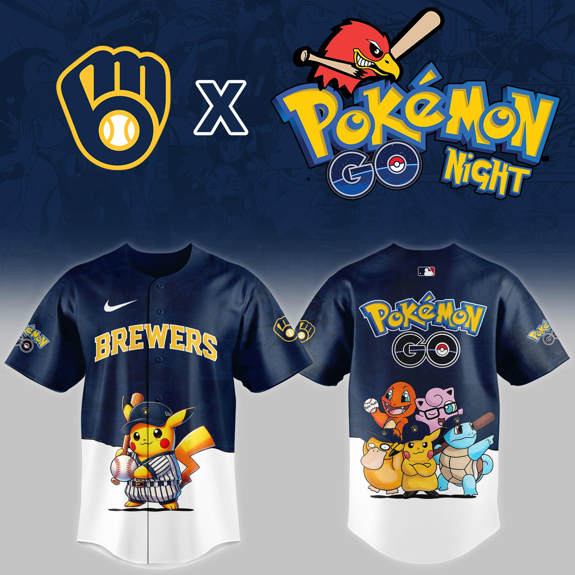 Milwaukee Brewers Mlb X Pokemon Go Night Baseball Jersey For Fan