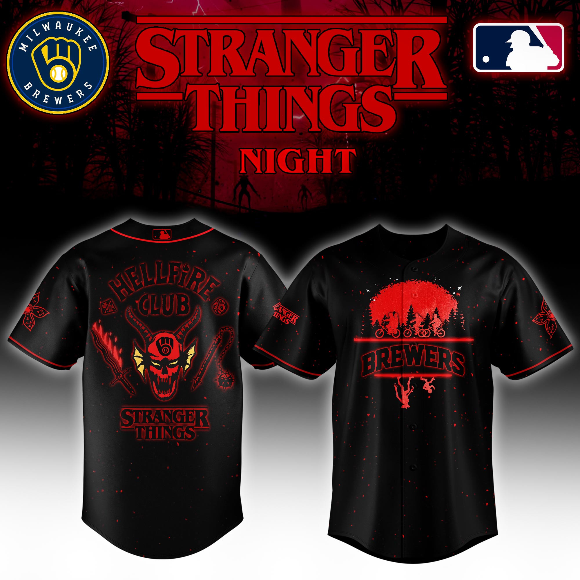 Milwaukee Brewers Mlb X Stranger Things Night Baseball Jersey For Fans