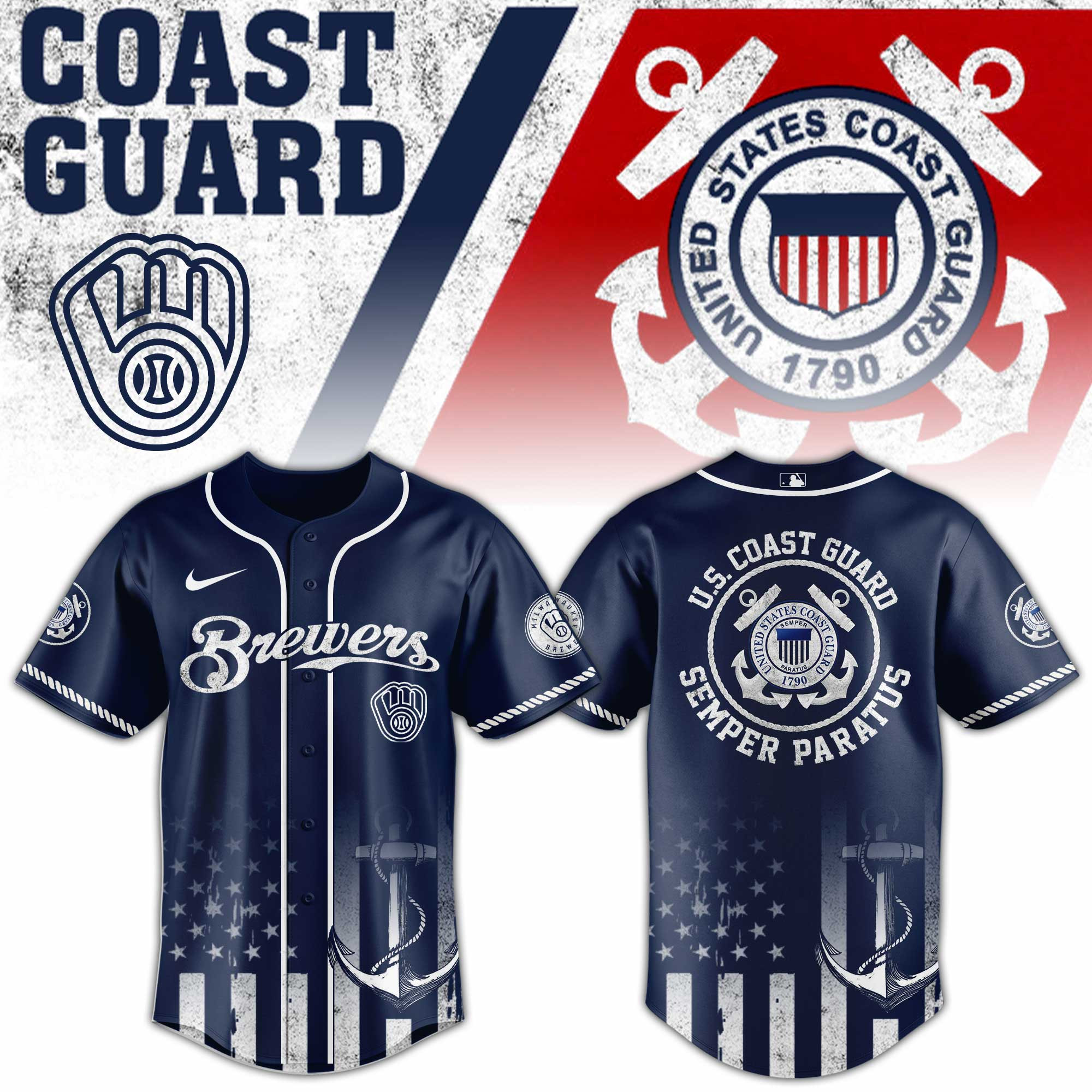 Milwaukee Brewers Mlb X Us Coast Guard Baseball Jersey For Fans