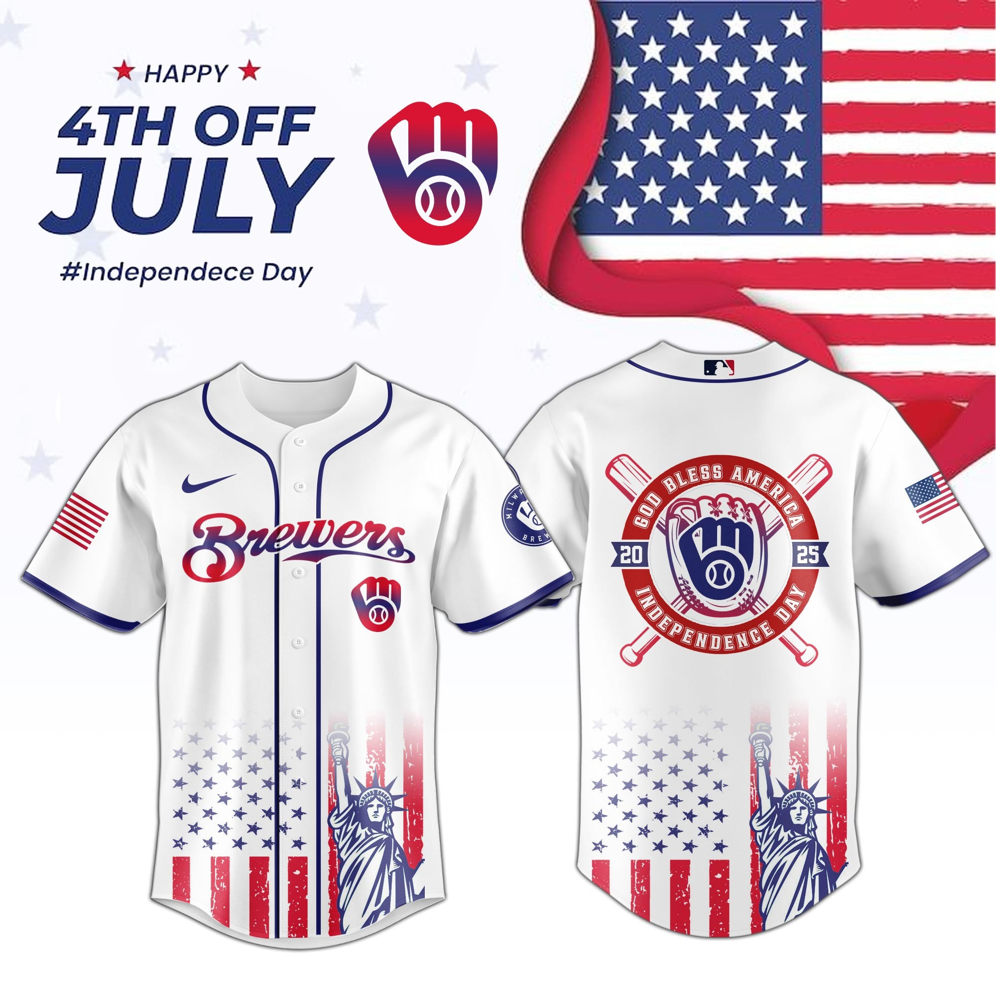 Milwaukee Brewers Special Independence Day Limited Edition Jersey Milwaukee Brewers Merch