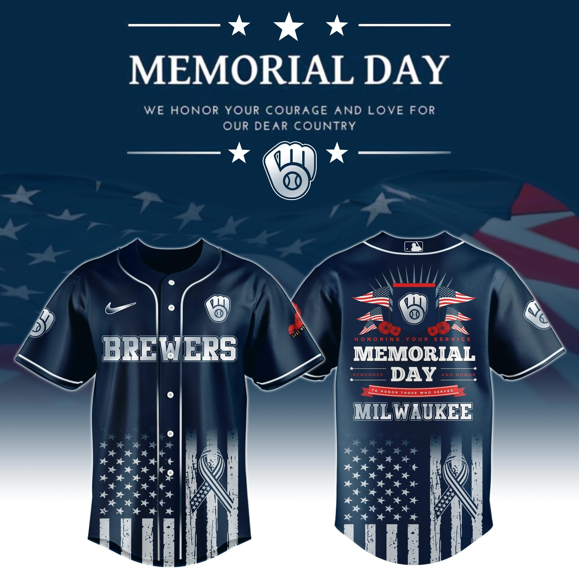 Milwaukee Brewers Special Memorial Day Limited Edition Jersey Milwaukee Brewers Merch