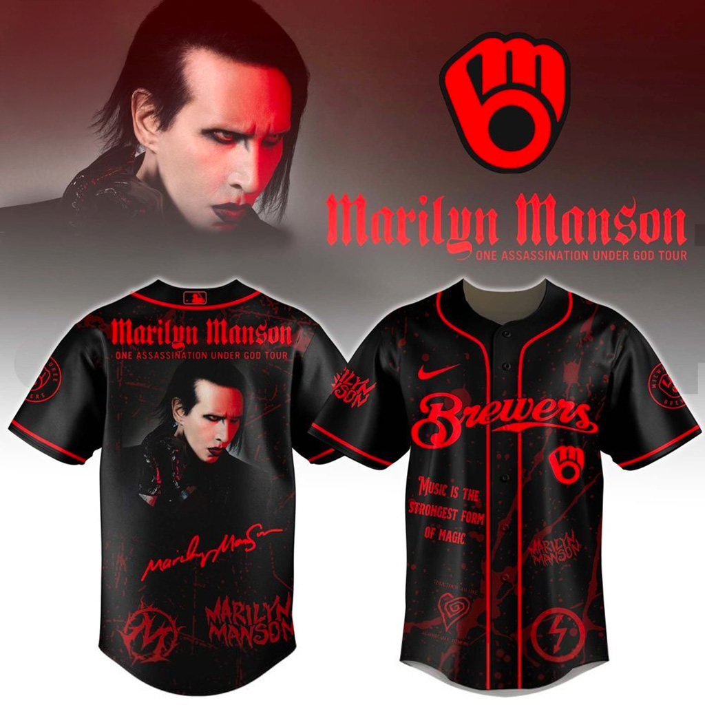 Milwaukee Brewers X Marilyn Manson One Assassination Under God Tour Jersey Brewers Merch