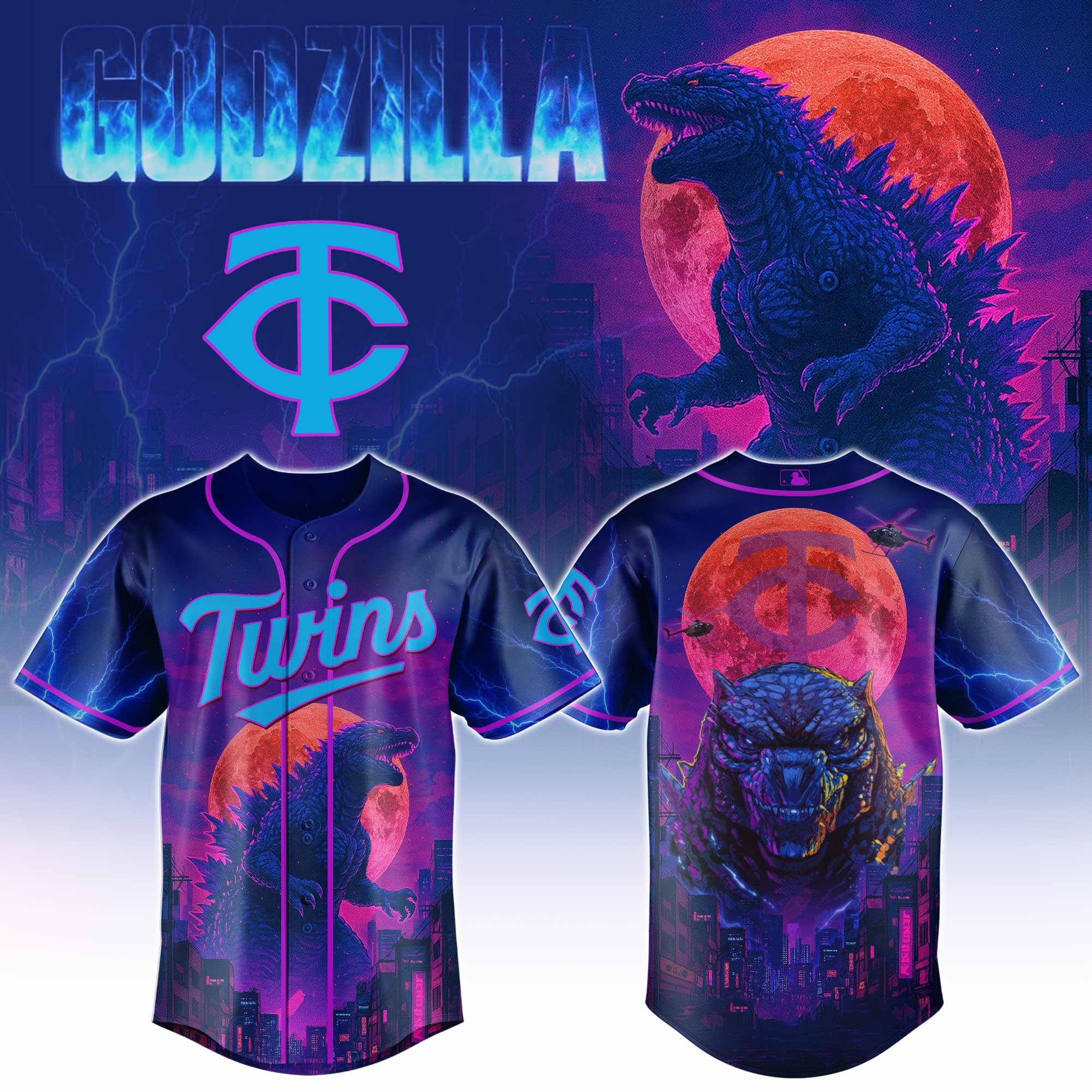 Minnesota Twins Mlb X Godzilla Baseball Jersey For Fans