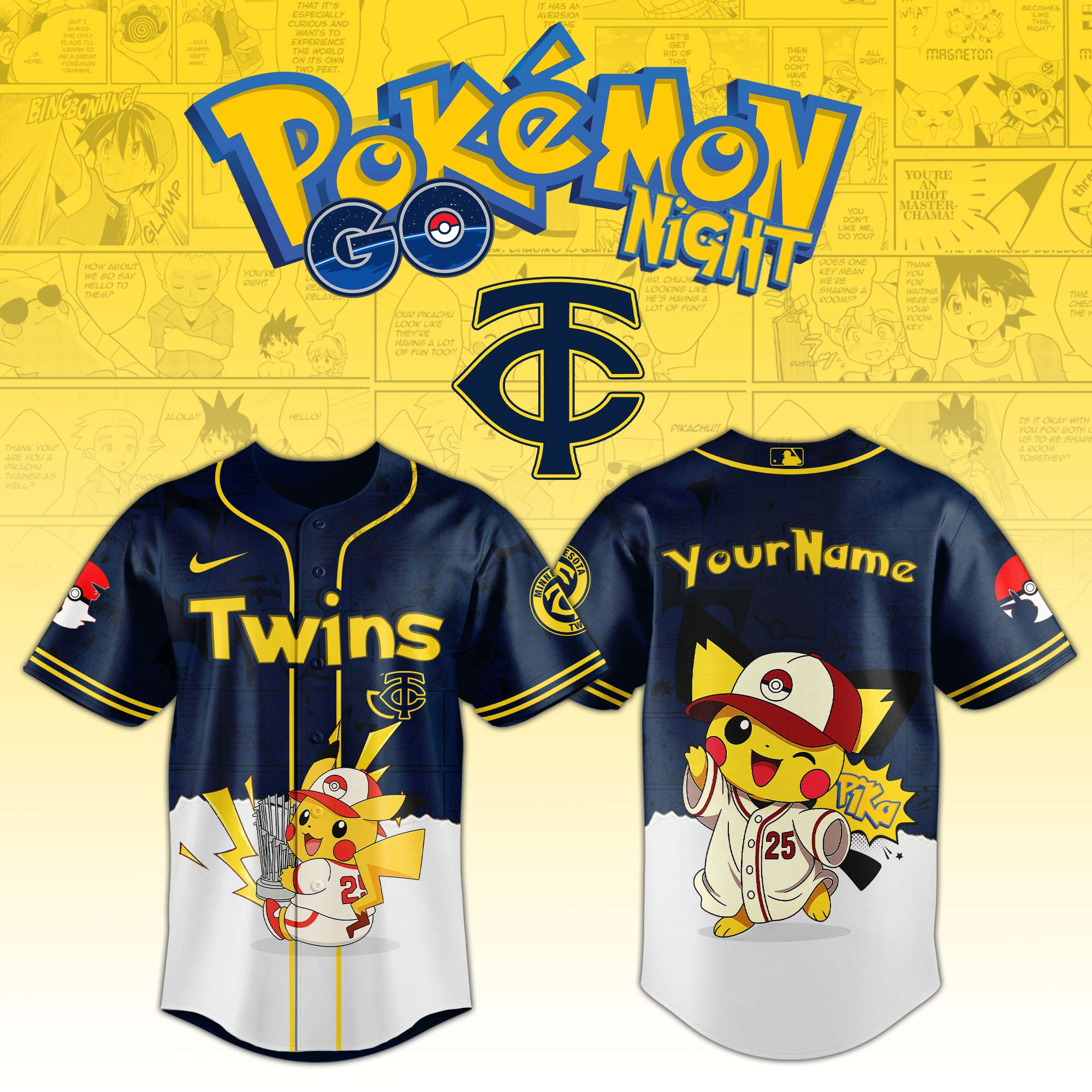 Minnesota Twins Mlb X Pokemon Go Night Personalized Baseball Jersey For Fans