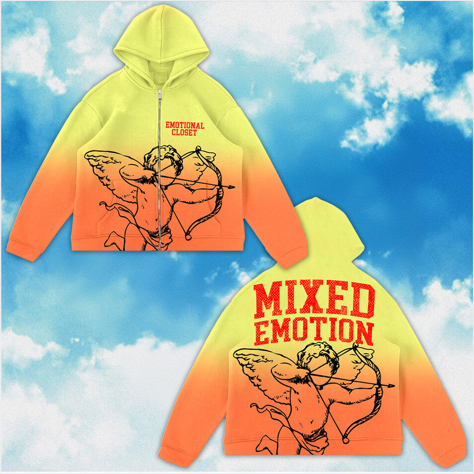 Mixed Emotions Zipper Hoodie Yellow Orange Mixed Emotions Merch BFF Birthday Gifts Ideas