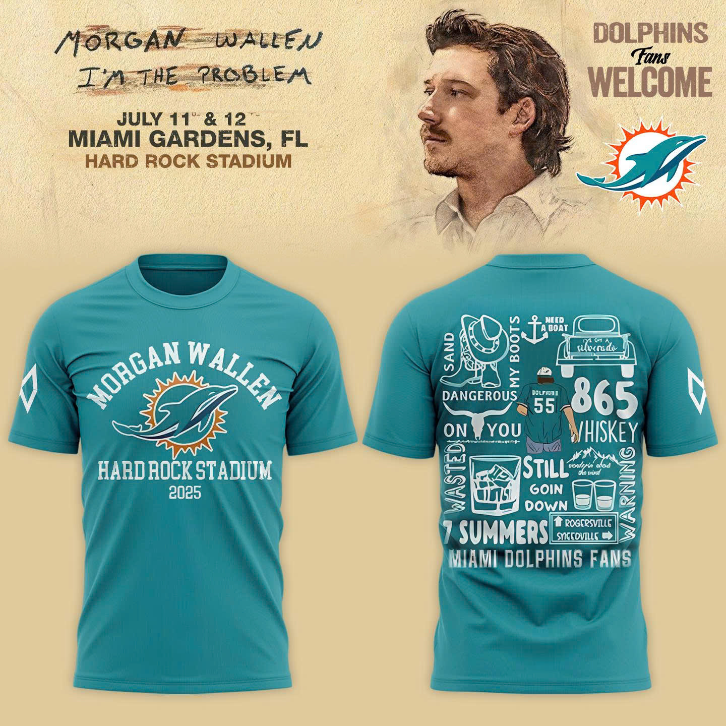 Morgan Wallen Miami Dolphins Fans T-Shirt Blue Baseball Player Gift Ideas