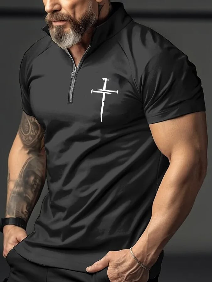 Nail Christian Cross Quarter Zip Shirt Men's Faith Christian Father's Day Gifts For Dad