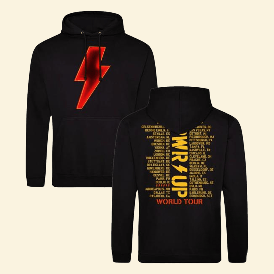 Neon Bolt Pwr Up World Tour Hoodie ACDC Merch Birthday Gifts For Concert Lover Gifts For Friends