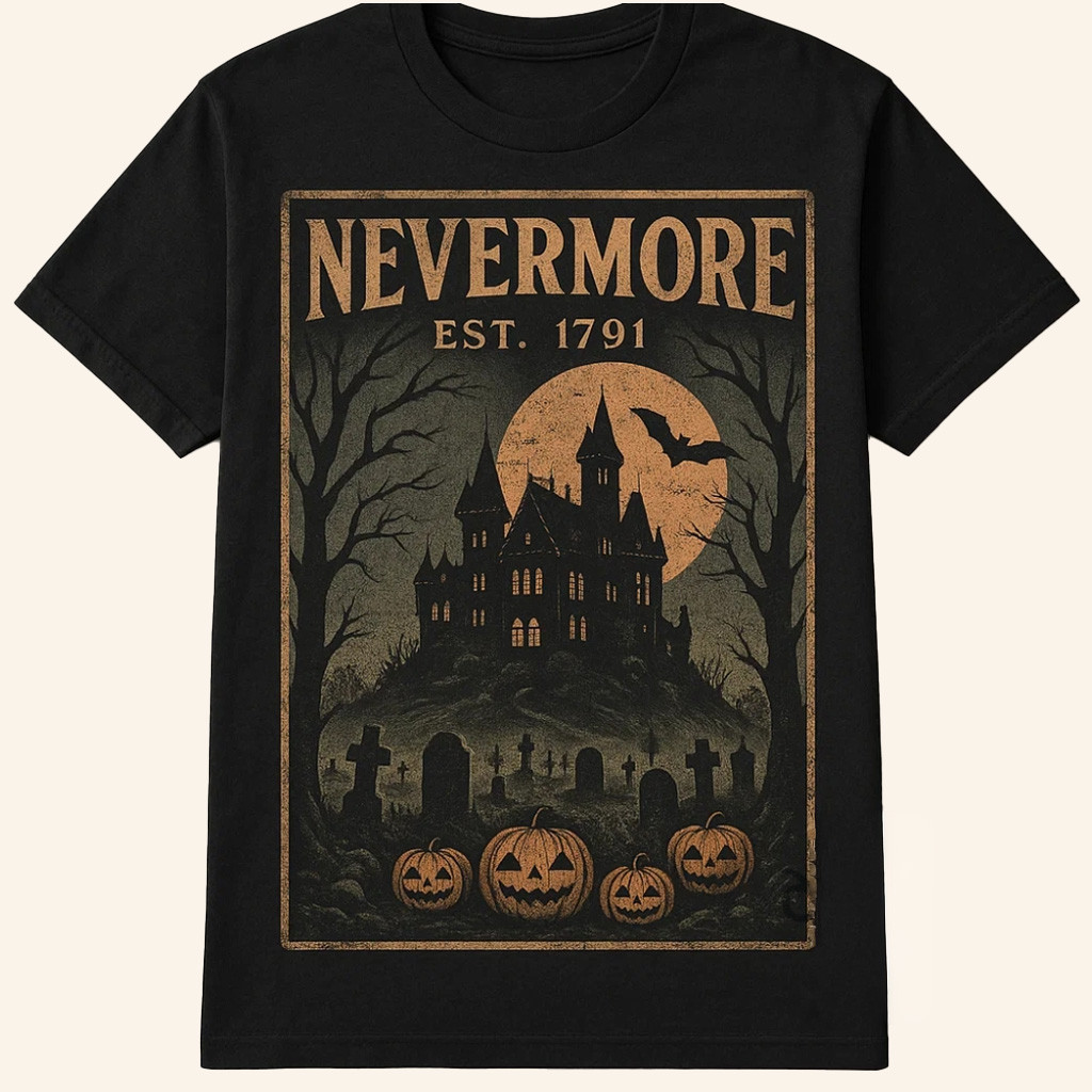 Nevermore Gothic Horror Haunted House Halloween T-Shirt Gifts For Friends