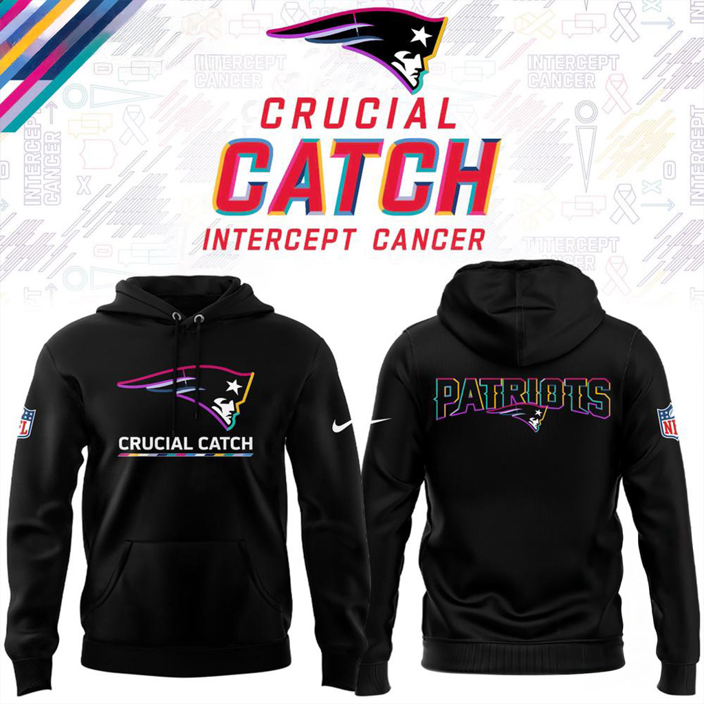 New England Patriots Black 2025 NFL Crucial Catch Tri Blend Dri Fit Hoodie Patriots Merch