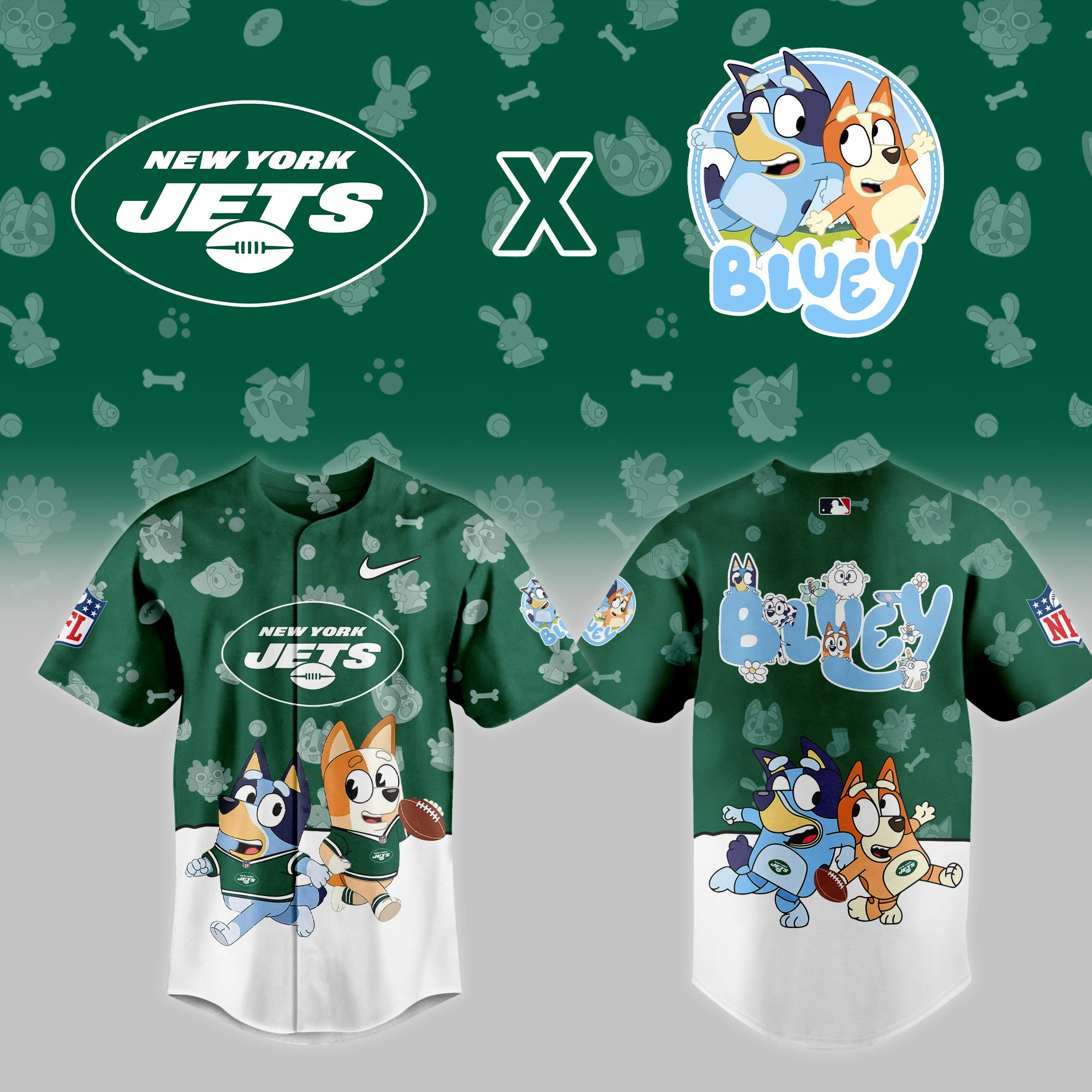 New York Jets Nfl X Bluey Night Baseball Jersey For Fans
