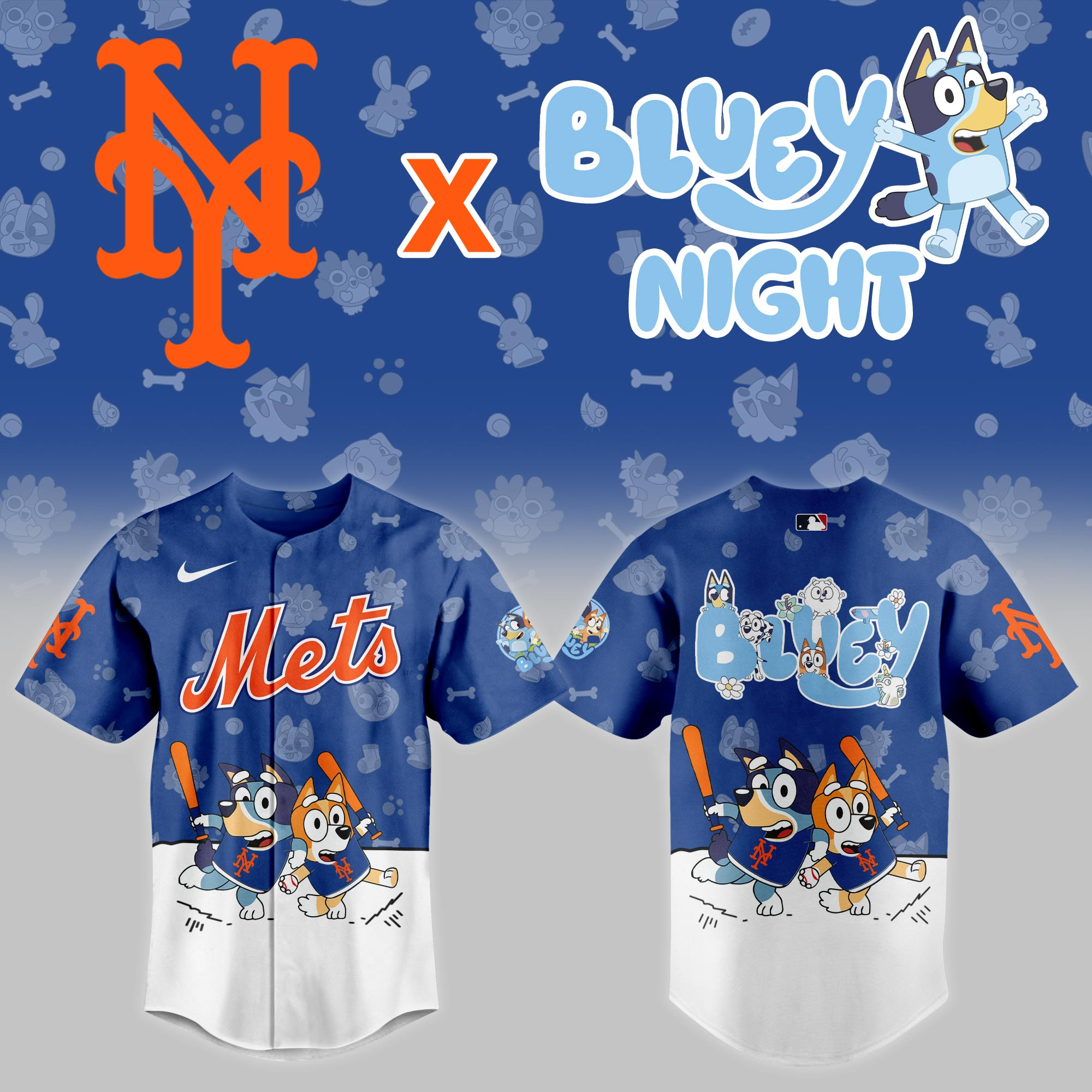 New York Mets Mlb X Bluey Night Baseball Jersey For Fan