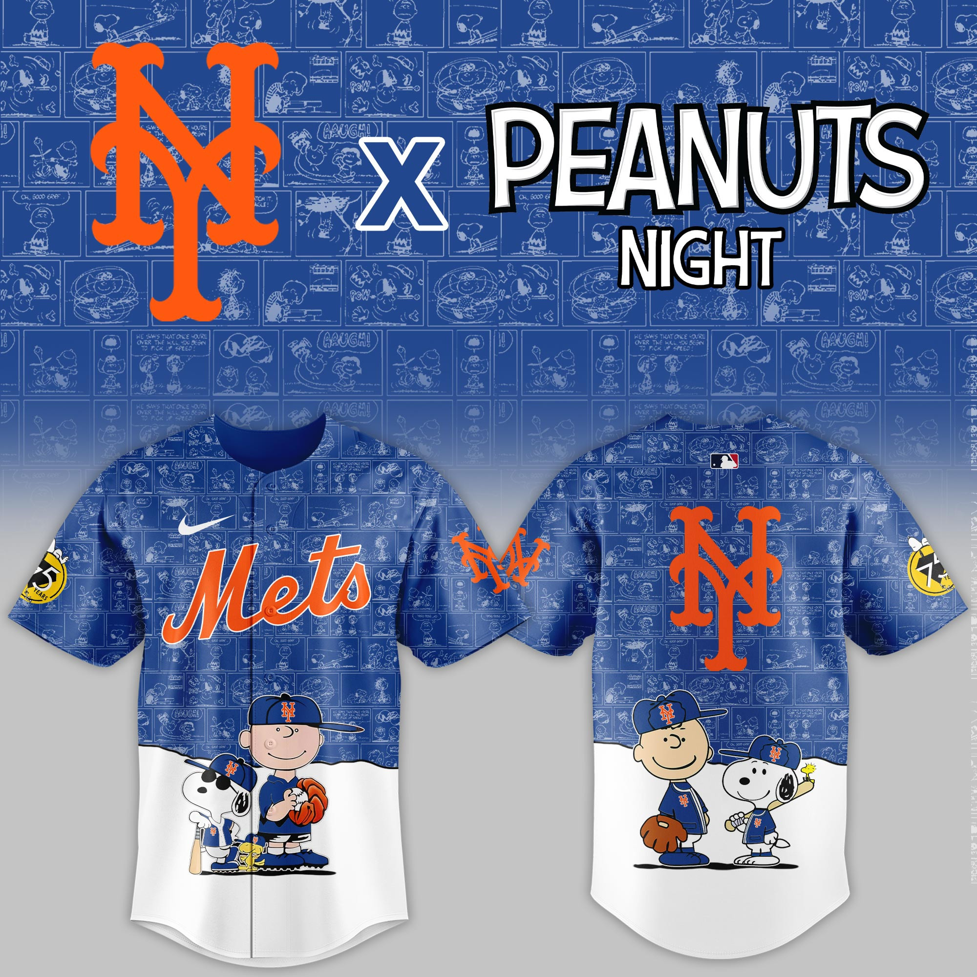 New York Mets Mlb X Peanuts Night Baseball Jersey For Fan