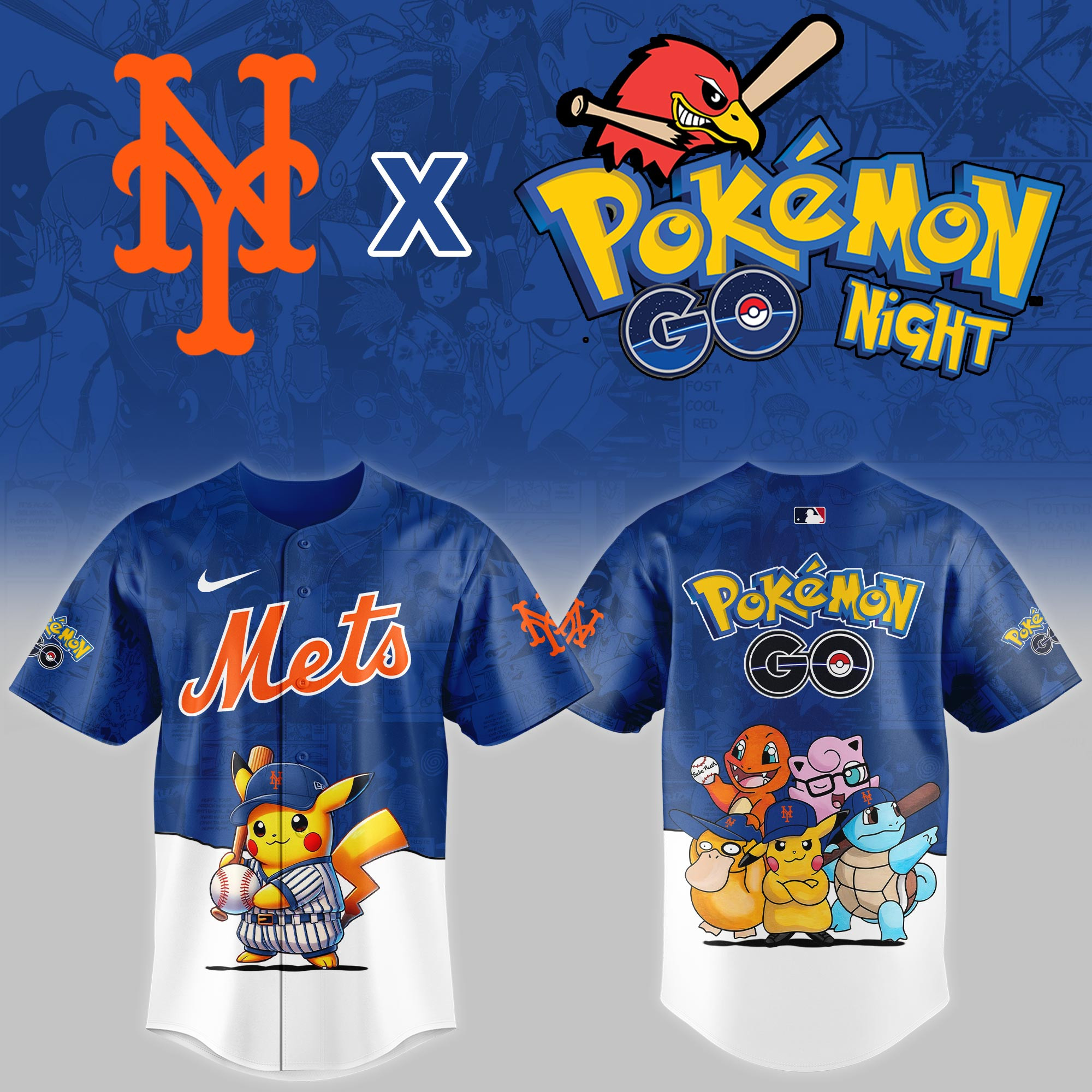New York Mets Mlb X Pokemon Go Night Baseball Jersey For Fan