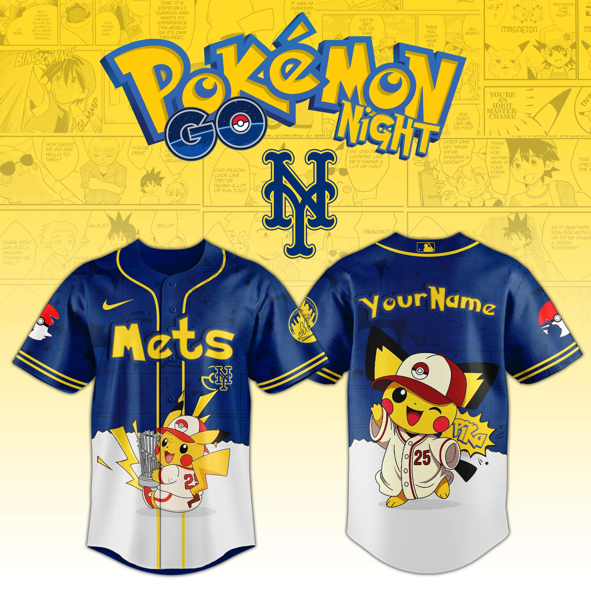 New York Mets Mlb X Pokemon Go Night Personalized Baseball Jersey For Fans