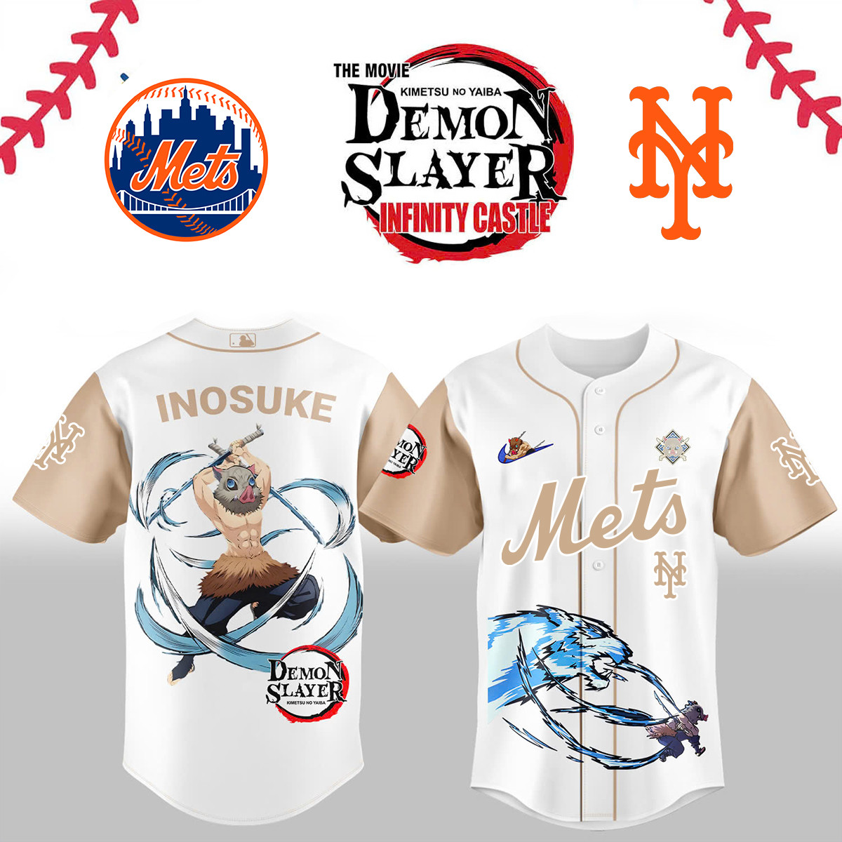 New York Mets x Demon Slayer Inosuke Hashibira Jersey 2025 Gift For Fans
