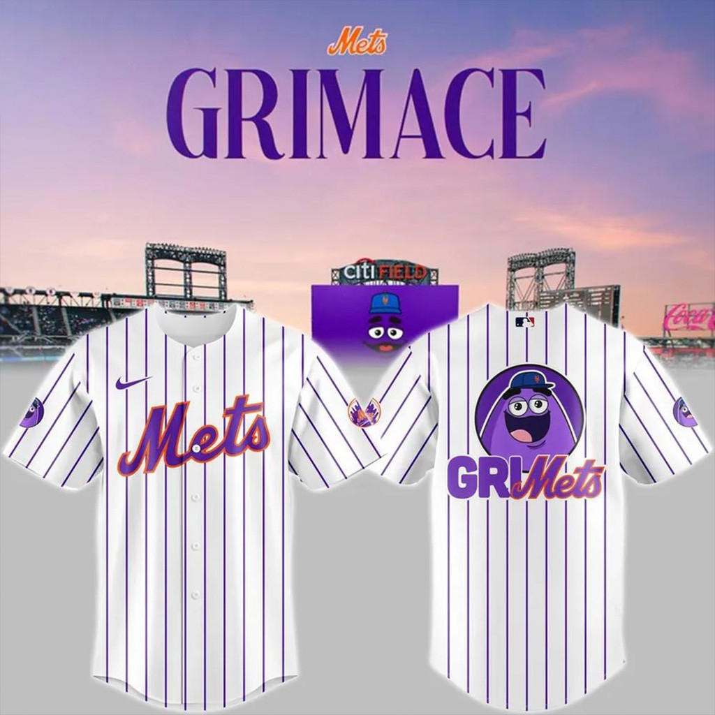 New York Mets X Grimace Baseball Jersey New York Mets Merch Gifts For Baseball Fans
