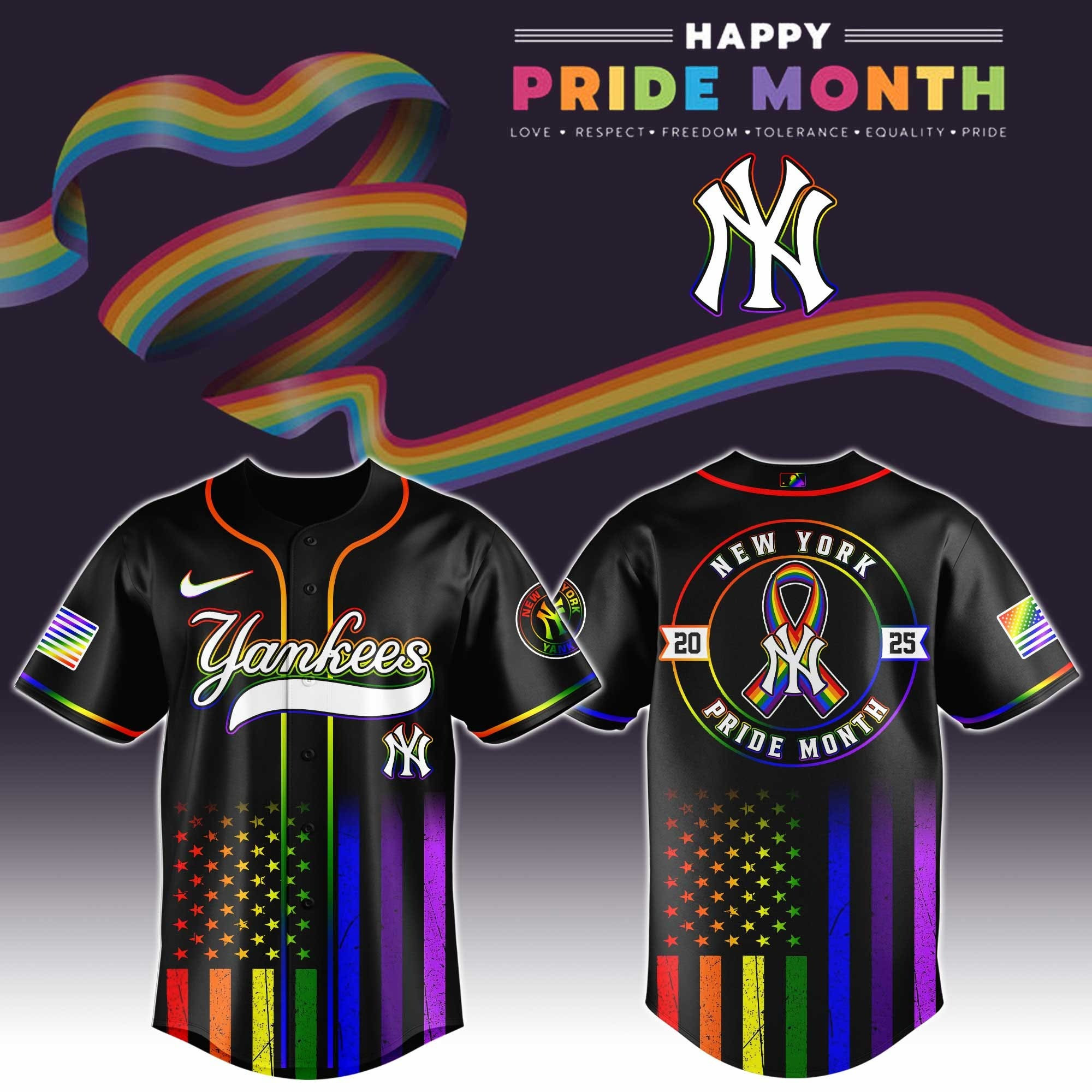 New York Yankees 2025 Pride Month Special Baseball Jersey New York Yankees Merch Gifts For Dad