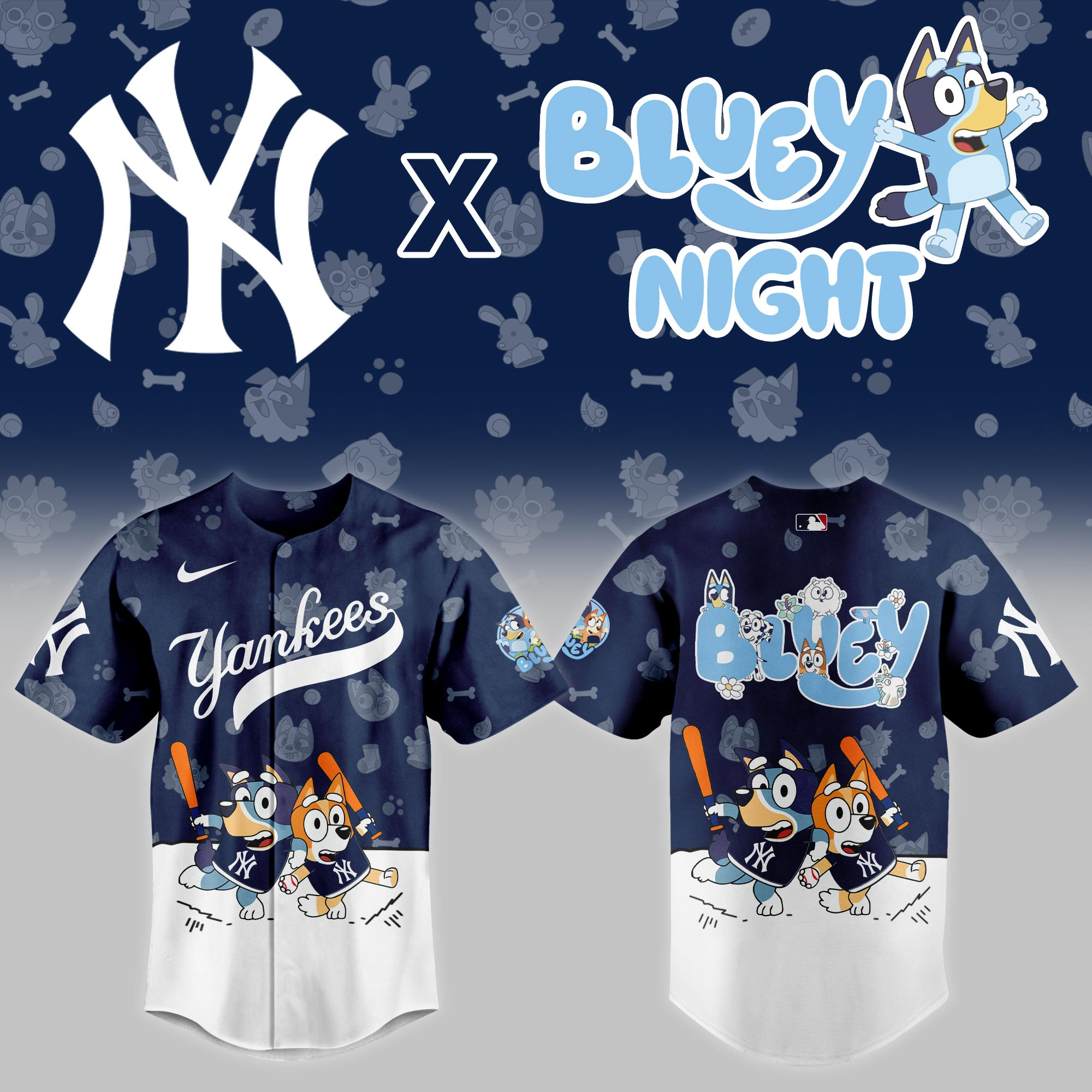 New York Yankees Mlb X Bluey Night Baseball Jersey For Fan