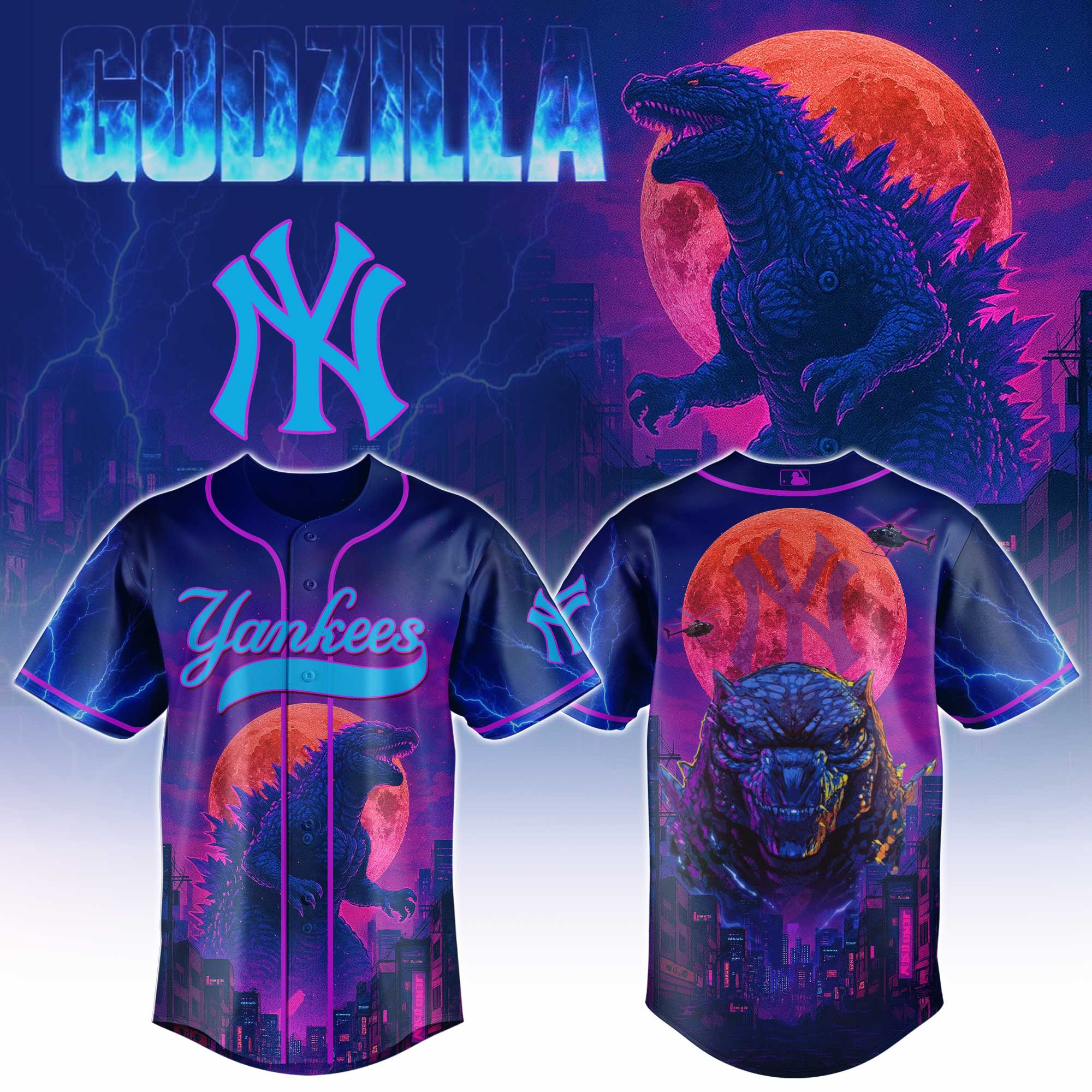 New York Yankees Mlb X Godzilla Baseball Jersey For Fans