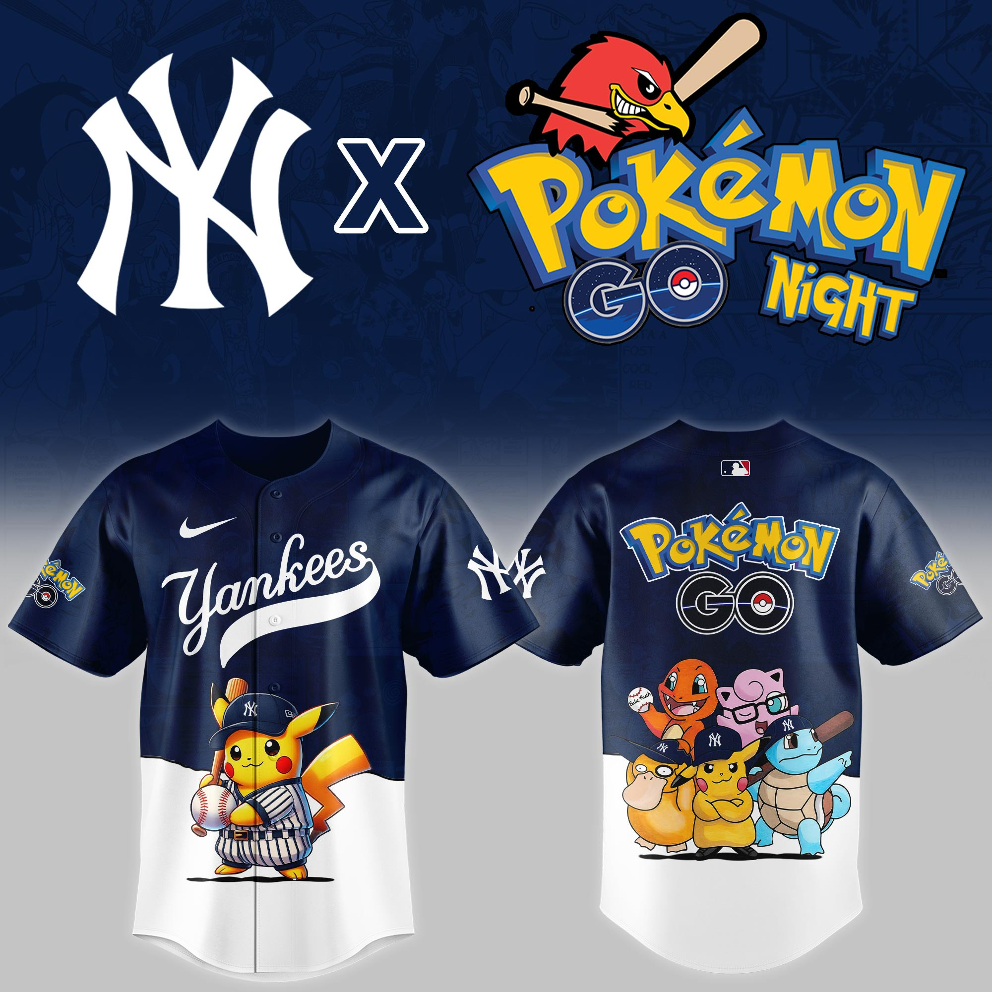 New York Yankees Mlb X Pokemon Go Night Baseball Jersey For Fan