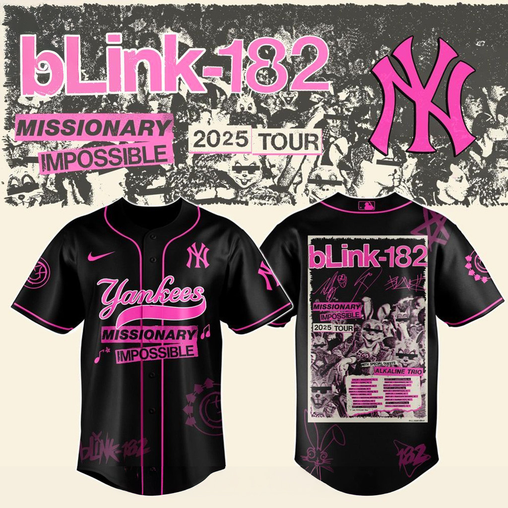 New York Yankees X Blink 182 Missionary Impossible Tour 2025 Jersey Yankees Merch Wife Gift