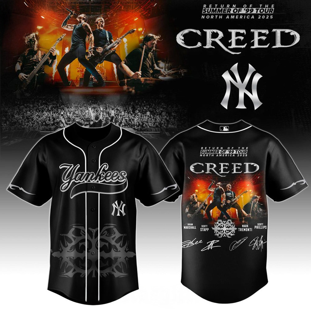 New York Yankees X Creed Summer Of 99 And Beyond Tour 2025 Jersey Yankees Merch For Fans