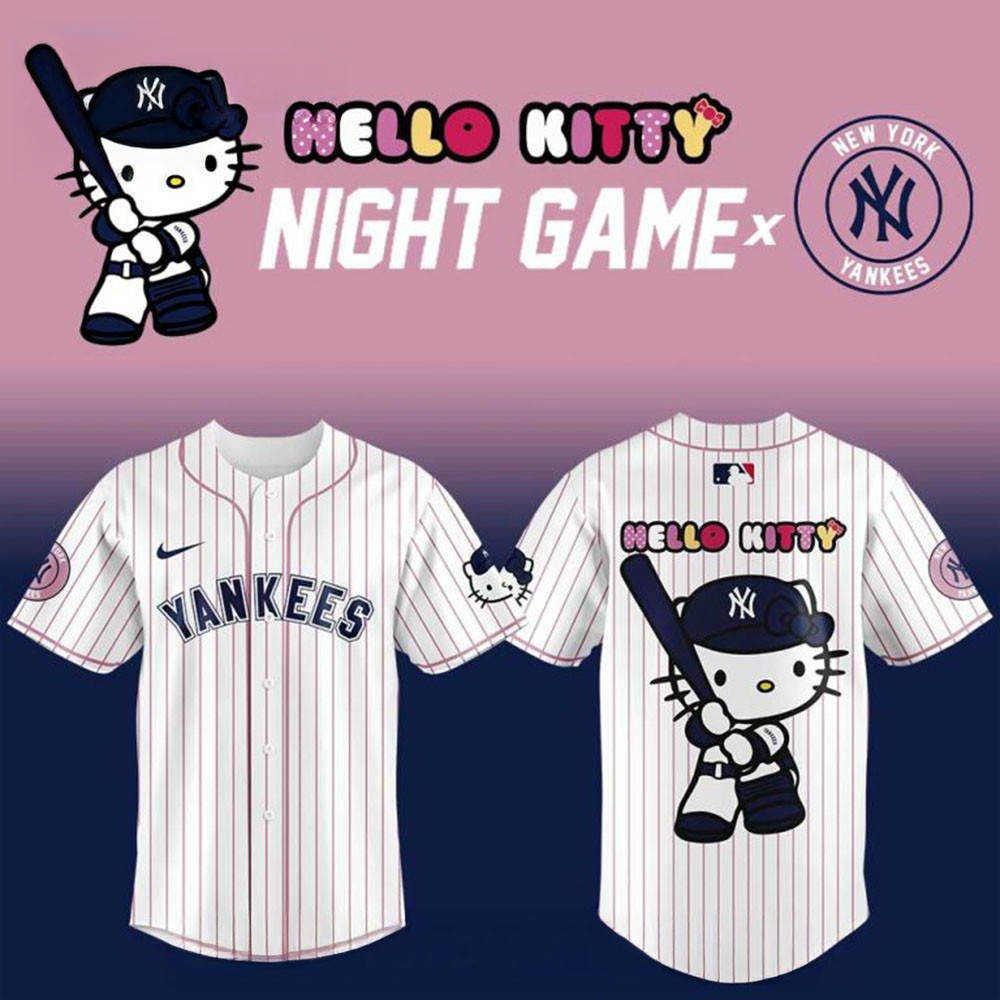 New York Yankees x Hello Kitty Night Game Baseball Jersey Mother's In Law Gifts Mom's Day