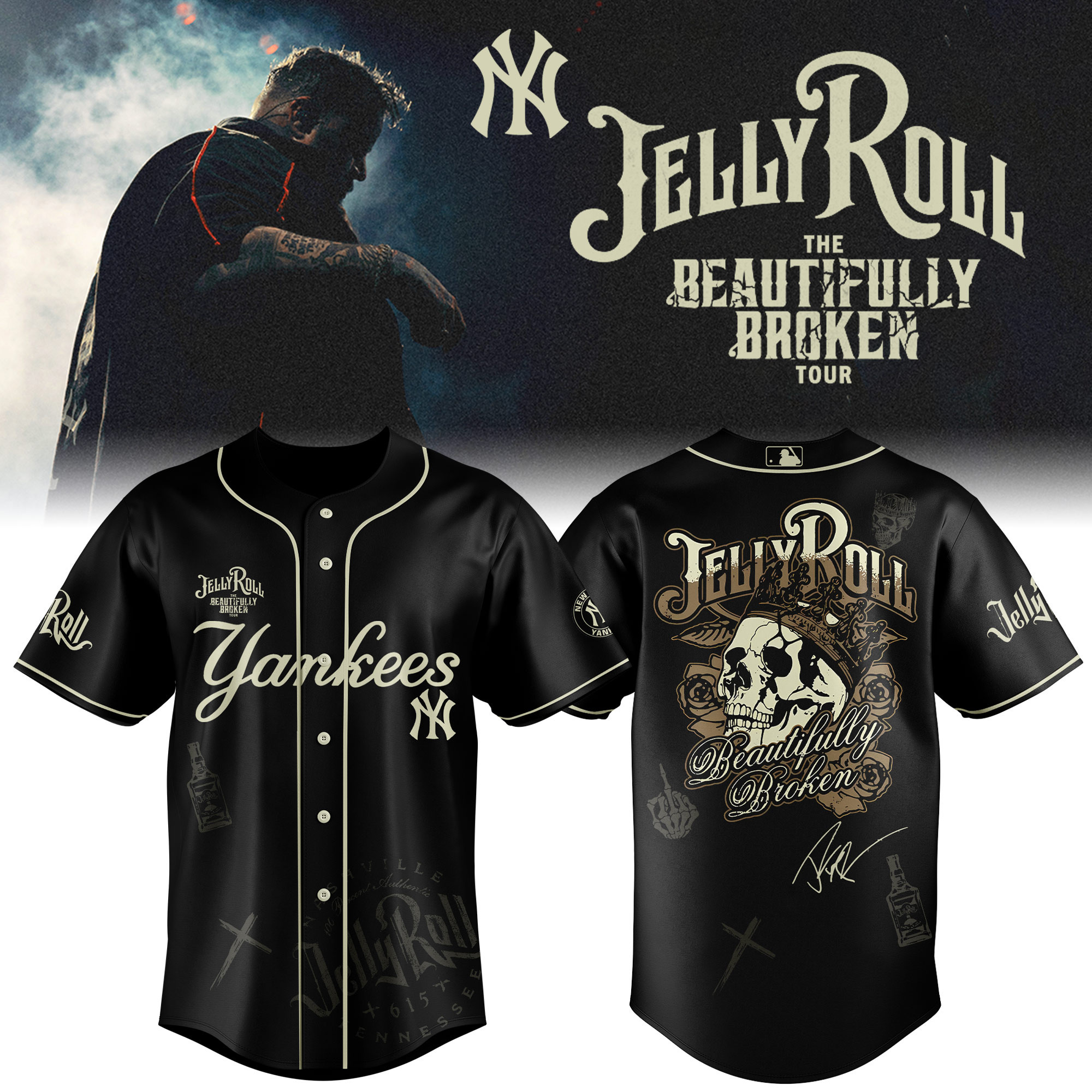 New York Yankees X Jelly Roll Baseball Jersey 2025 Gift For Baseball Fans
