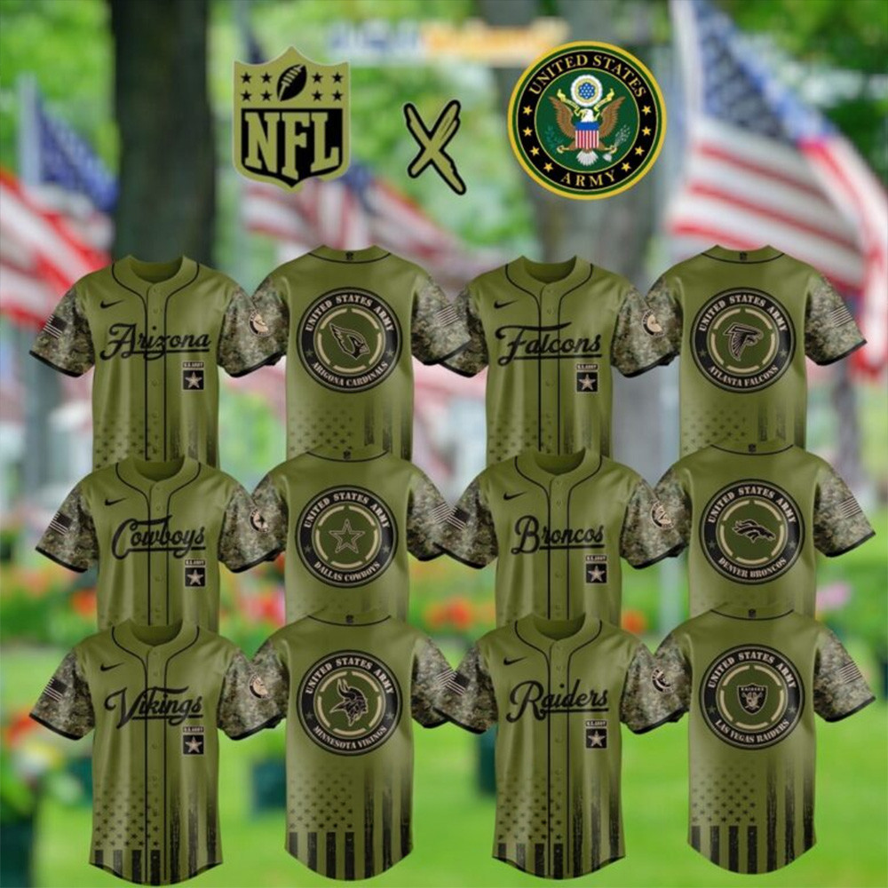 NFL Team US Army Military Memorial Day Baseball Jersey Gifts For Football Fan
