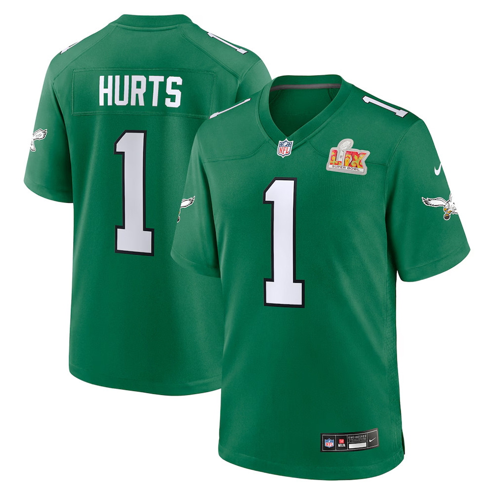 Nike Jalen Hurts Kelly Green Philadelphia Eagles Super Bowl LIX 2nd Jersey Dad Gifts