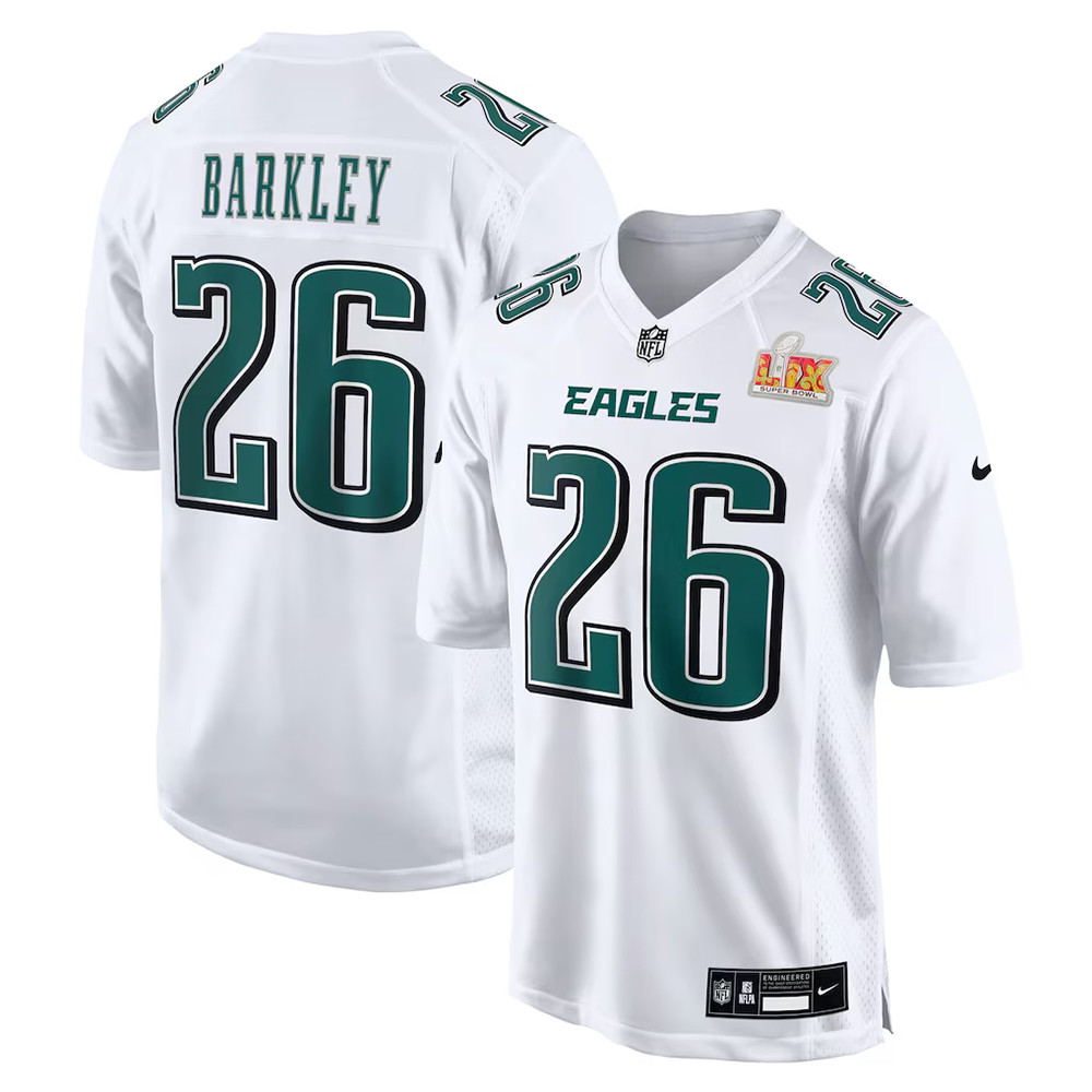 Nike Saquon Barkley Tundra White Philadelphia Eagles Super Bowl LIX Fashion Game Player Jersey