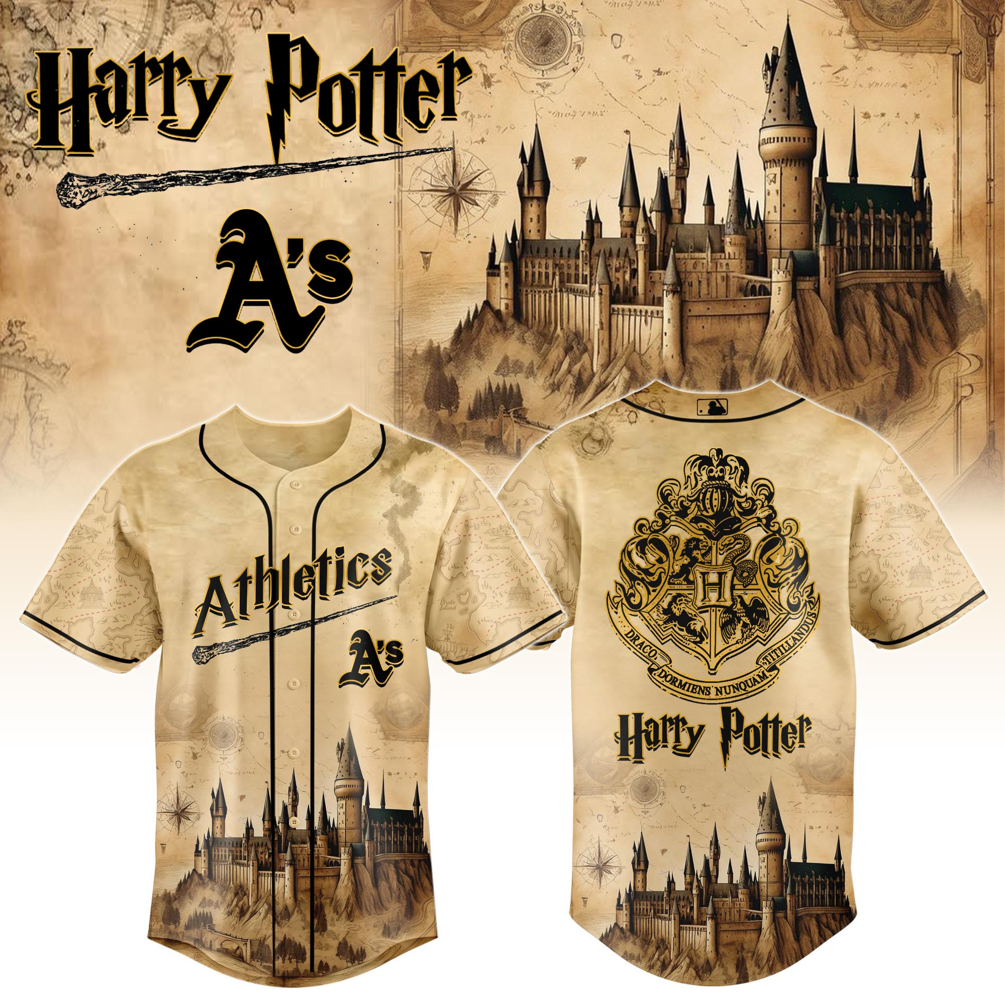 Oakland Athletics Mlb X Harry Potter Hogwarts Baseball Jersey For Fan