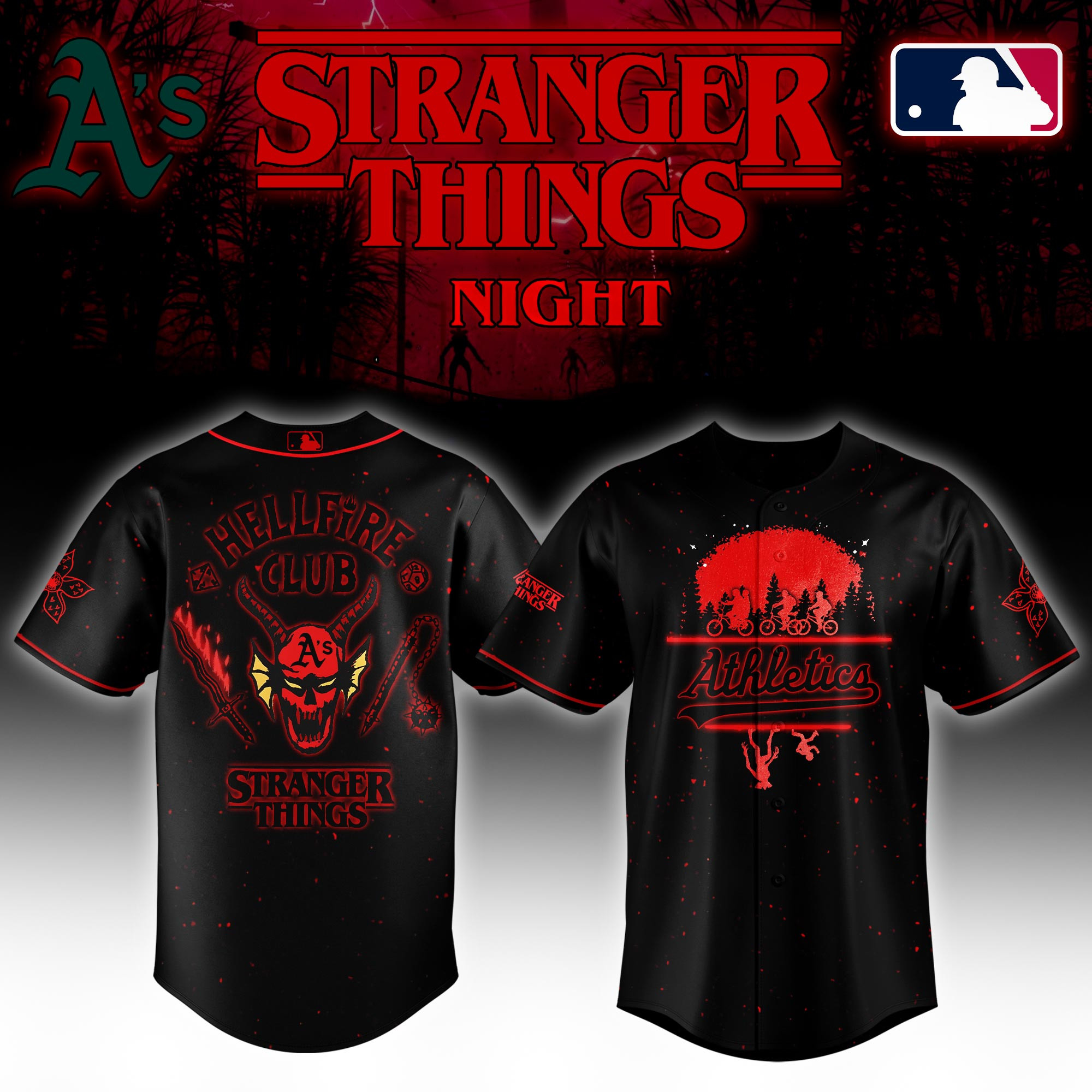 Oakland Athletics Mlb X Stranger Things Night Baseball Jersey For Fans