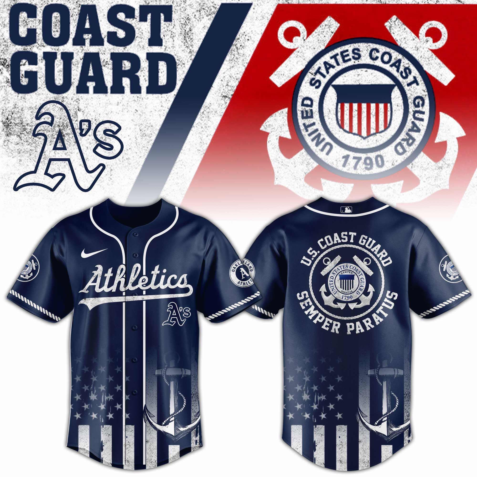 Oakland Athletics Mlb X Us Coast Guard Baseball Jersey For Fans