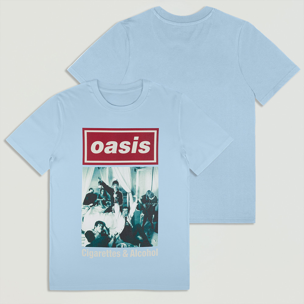 Oasis Live '25 Cigarettes & Alcohol Cover T-Shirt Blue Wonderful Merch Gift For Mom