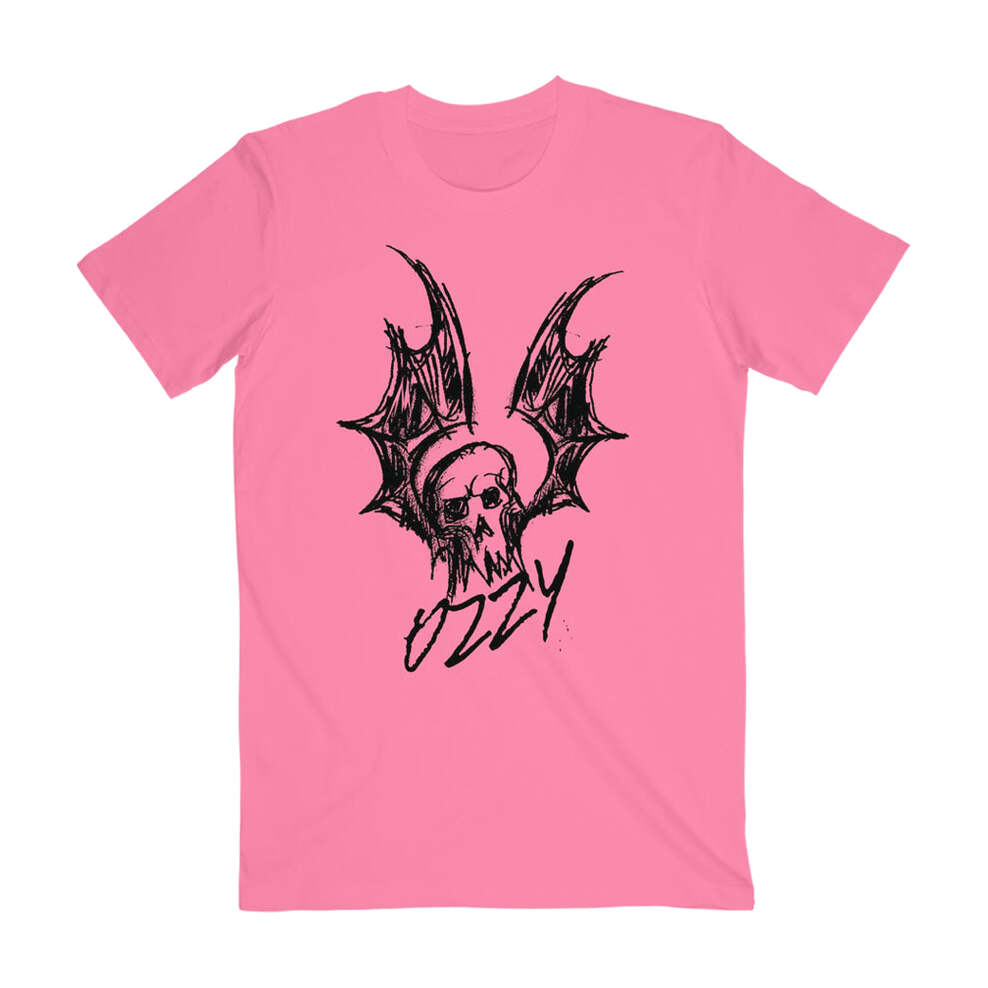 Official Ozzy Osbourne Merch Bat Sketch Pink T-Shirt Gifts For Wife Birthday Gifts For Besties