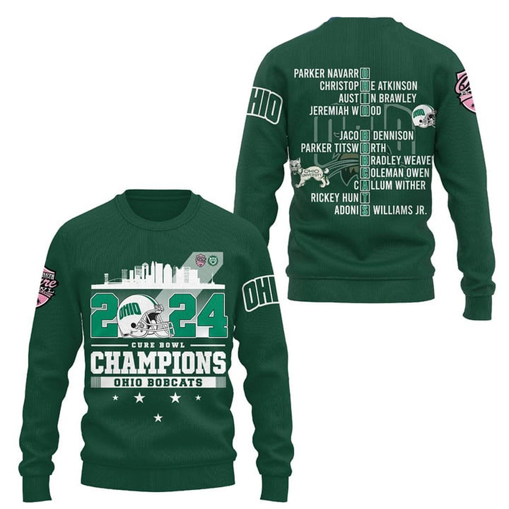 Ohio Bobcats Celebrating Staff DNA Cure Bowl 2024 Champions Sweatshirt Gifts For Football Fans