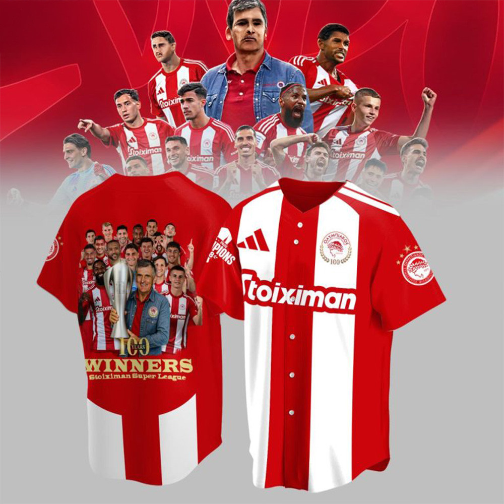 Olympiakos 100 Years Winners Stoiximan Super League Baseball Jersey Great Father's Day Gifts