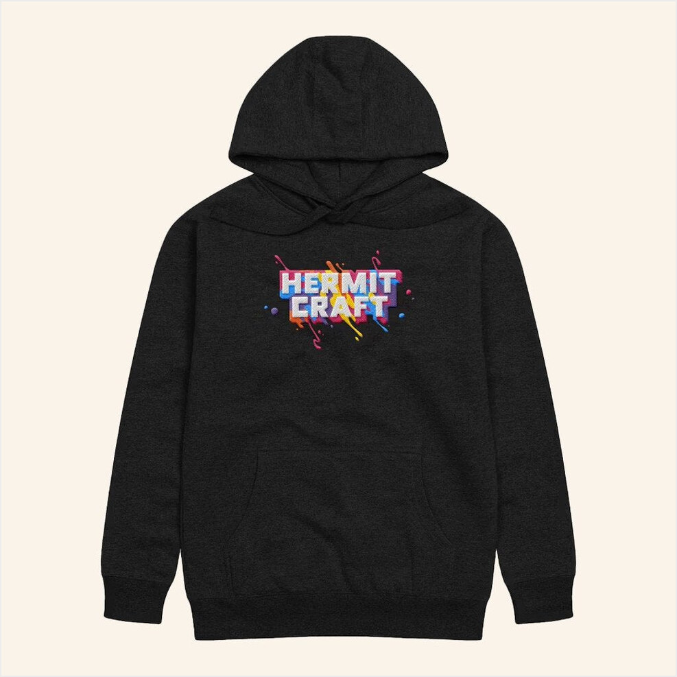 Paint Splatter Hoodie Hermitcraft Merch Black Unique Birthday Gifts For Boyfriend BFF Gifts