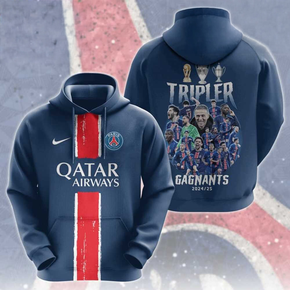 Paris Saint-Germain Champions Hoodie 2025 PSG Merch UEFA Tripler Gagnants Clothing