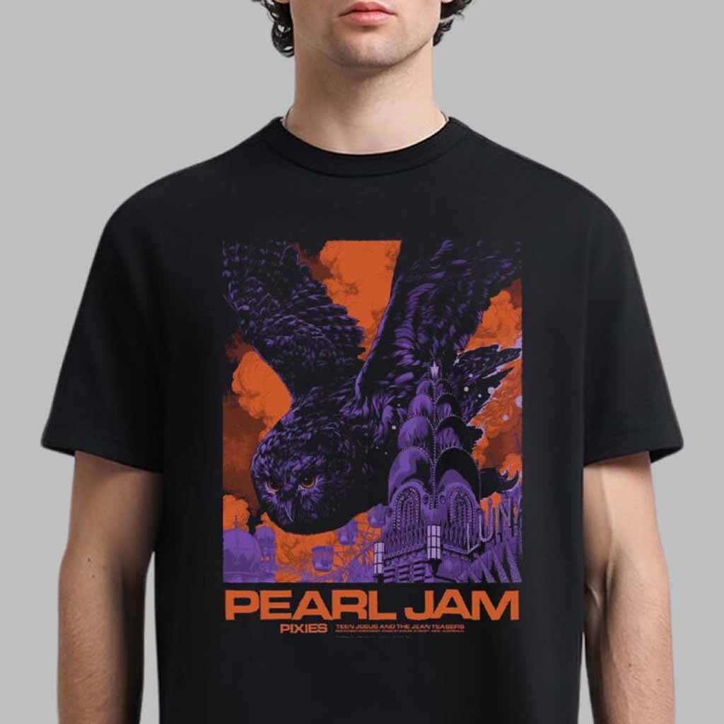 Pearl Jam Merch Event Poster For Sydney Australia Night 2 At Engie Stadium On November 23 2024 The Owl Art By Ken Taylor T-Shirt Fan Clothing