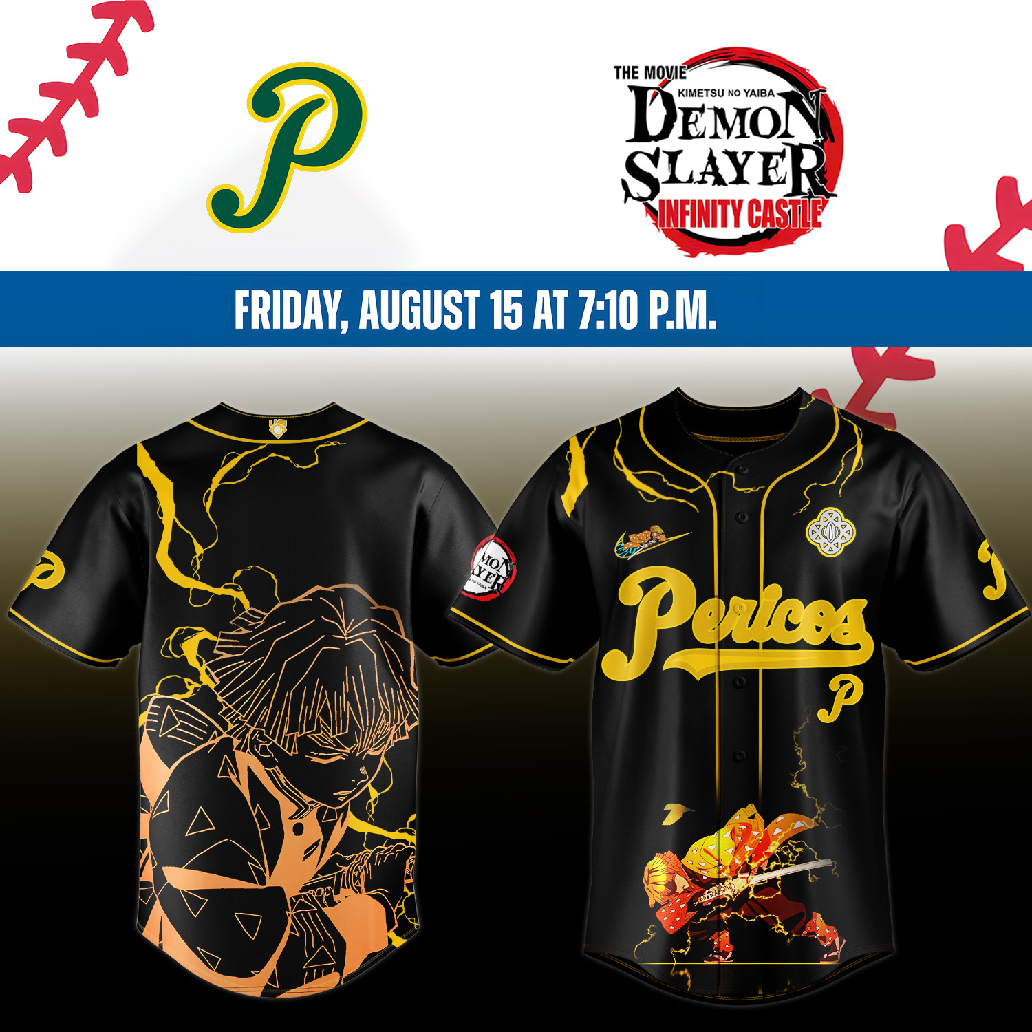 Pericos De Puebla X Demon Slayer Agatsuma Zenitsu Jersey Gifts For Baseball Fans