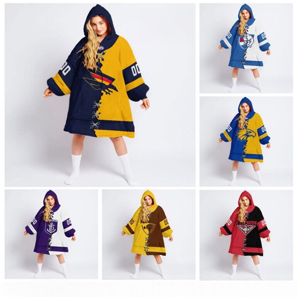 Personalized AFL Team x Oodie Hooded Blanket For Fans AFL Merch Gift Ideas For Girlfriend