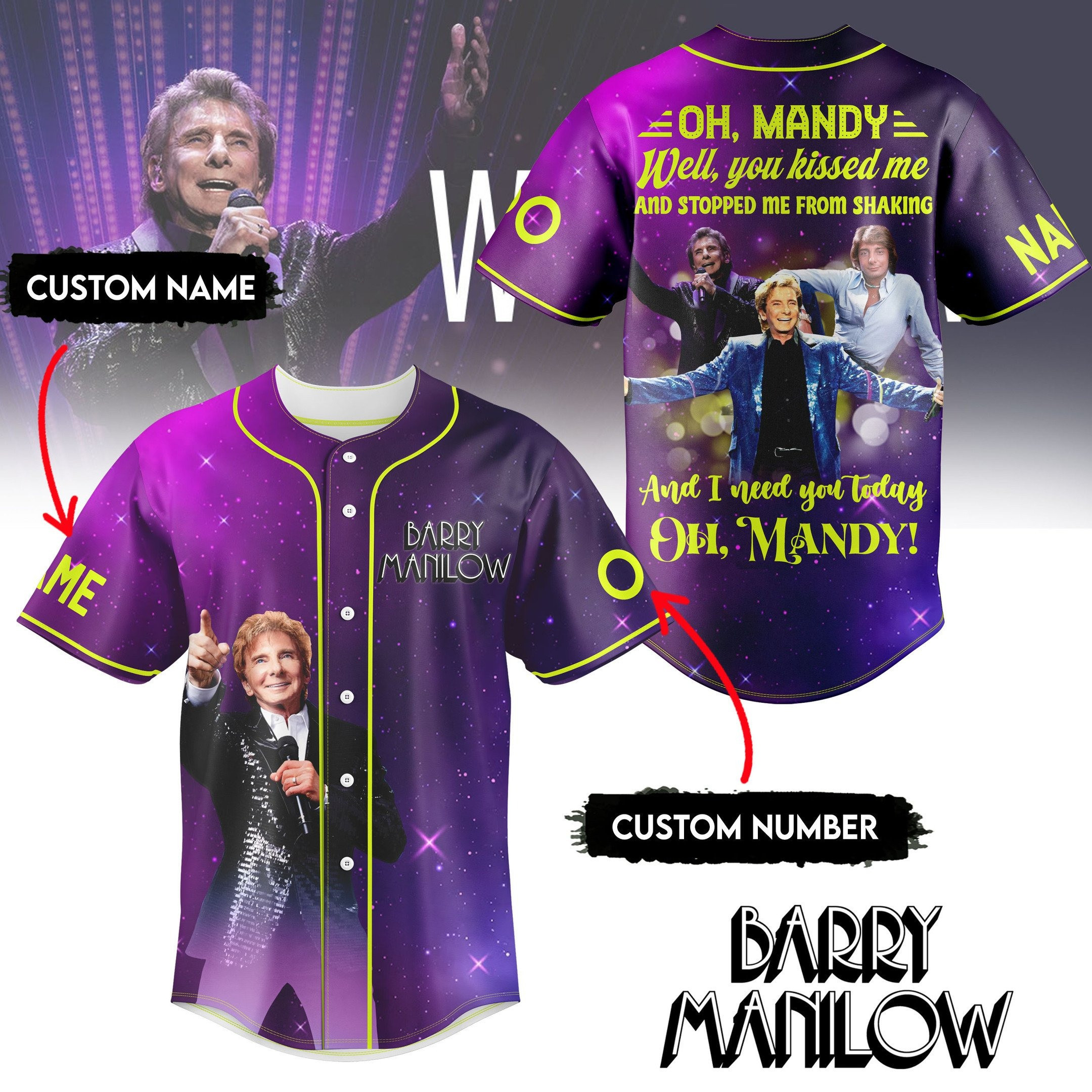 Personalized Barry Manilow Music Baseball Jersey Barry Manilow Merch Good Gifts For Dads
