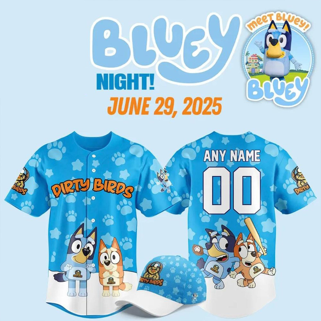 Personalized Charleston Dirty Birds Bluey Night Baseball Jersey Dirty Birds Merch For Fans